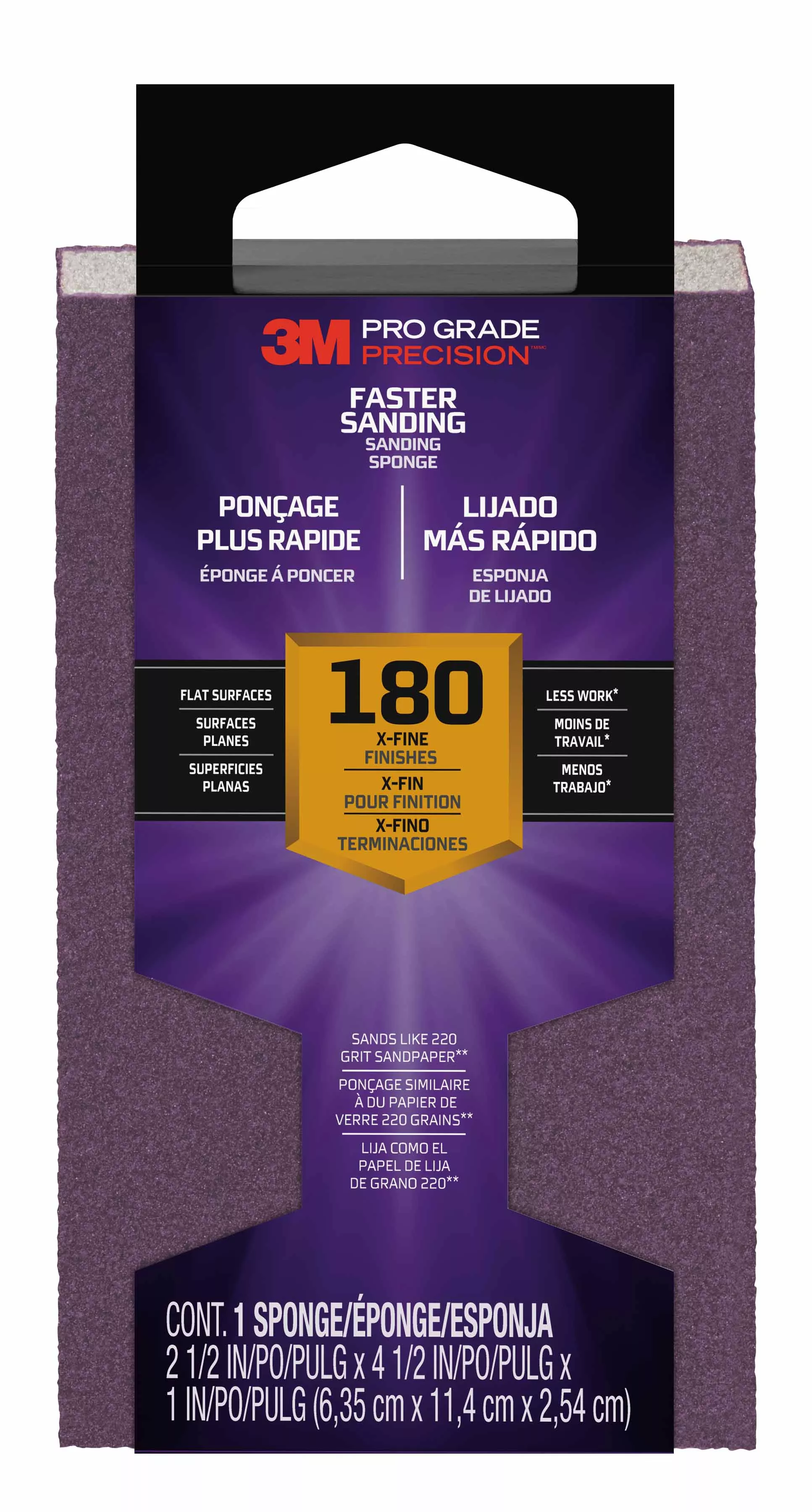 3M™ Pro Grade Precision™ Faster Sanding Block Sponge, 24002TRI-XF-B, 2.5
in x 4.5 in x 1 in, 180 grit, X-Fine, 12/cs