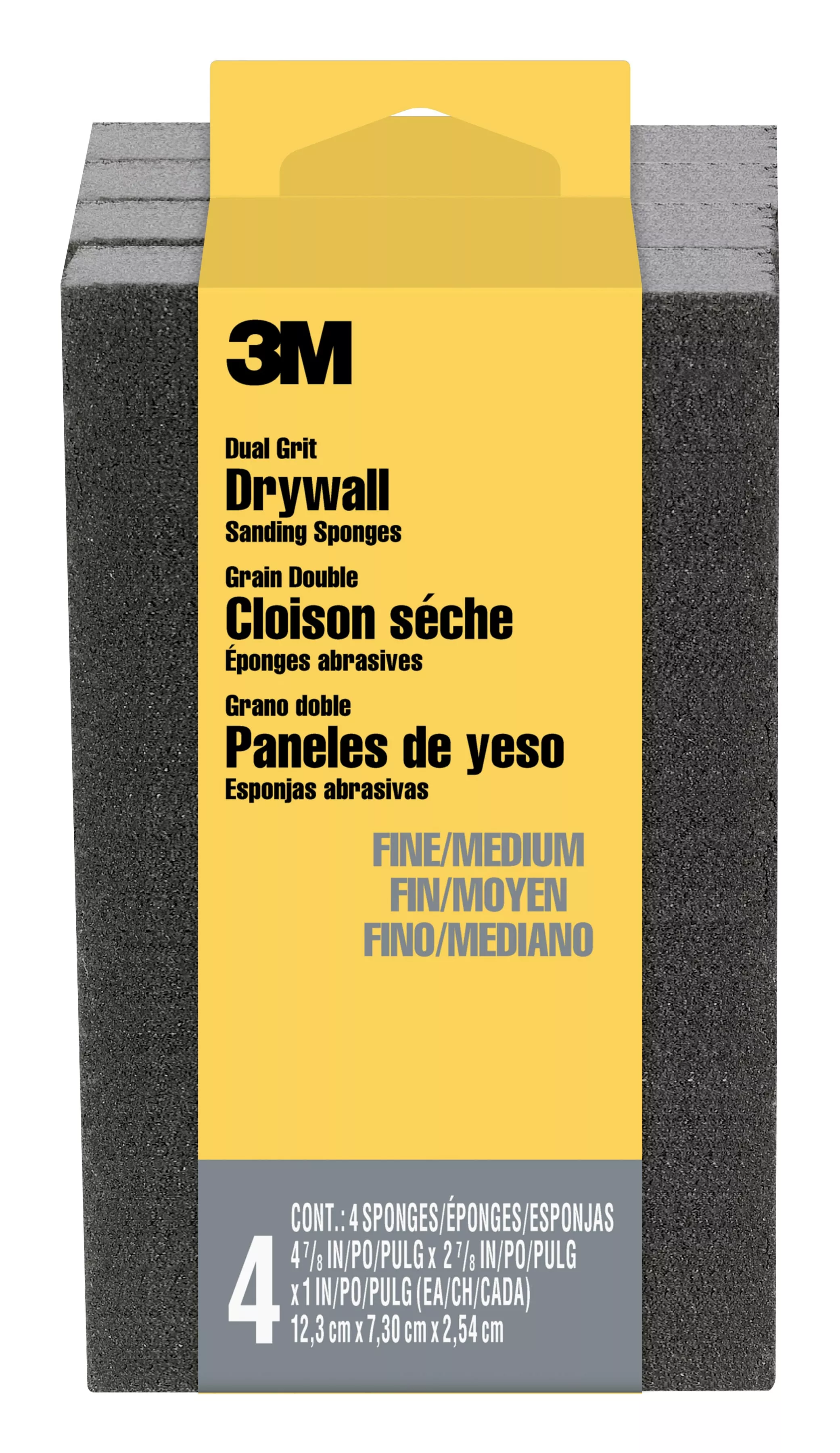 3M™ Drywall Sanding Sponge 9095DC-NA-4PK, Dual Grit Block, 2 7/8 in x 4 7/8 in x 1 in, Fine/Medium, 4/pk, 6 pks/cs