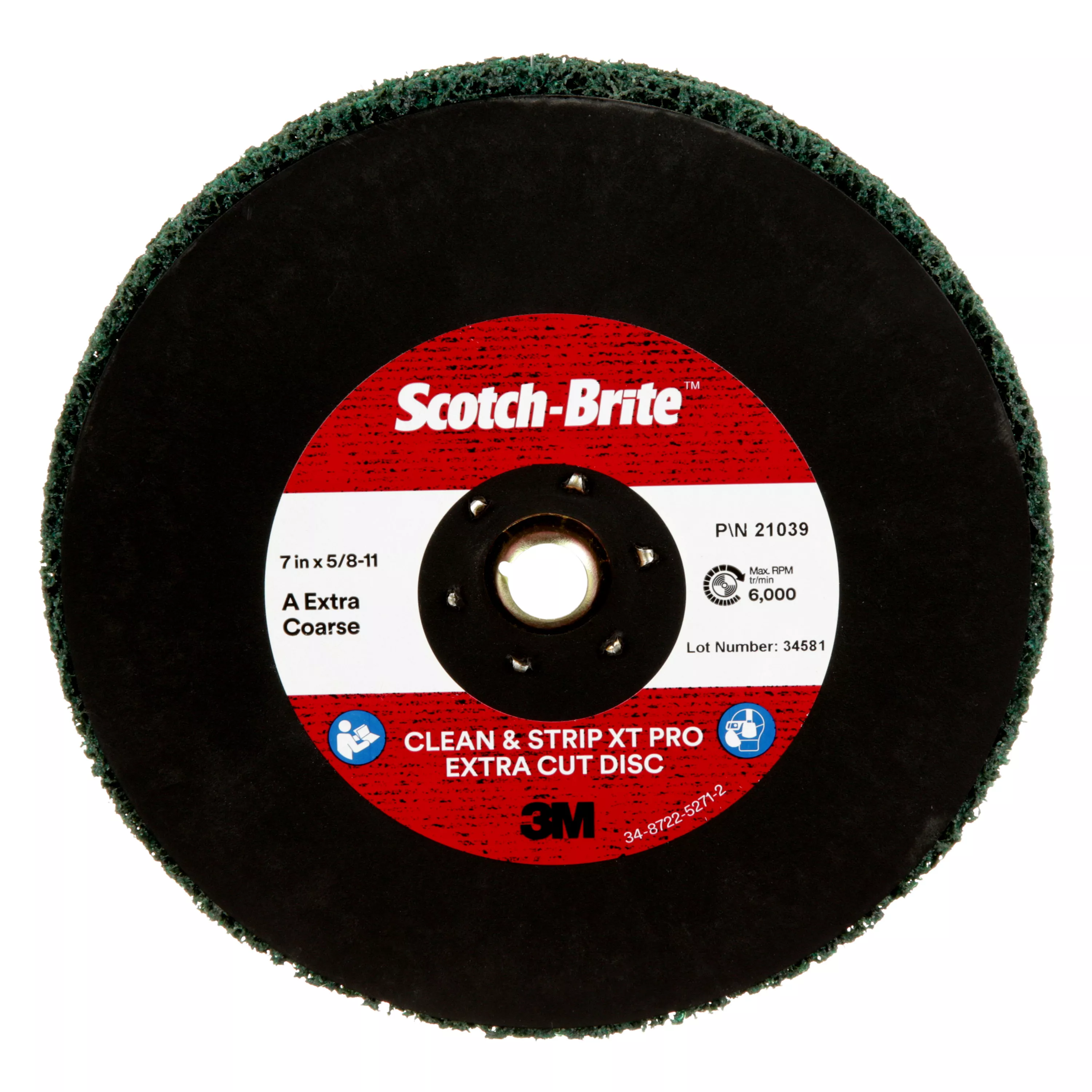 Scotch-Brite™ Clean and Strip XT Pro Extra Cut TN Quick Change Disc, XC-DN, A/O Extra Coarse, Green, 7 in x 5/8 in-11, 5 ea/Case