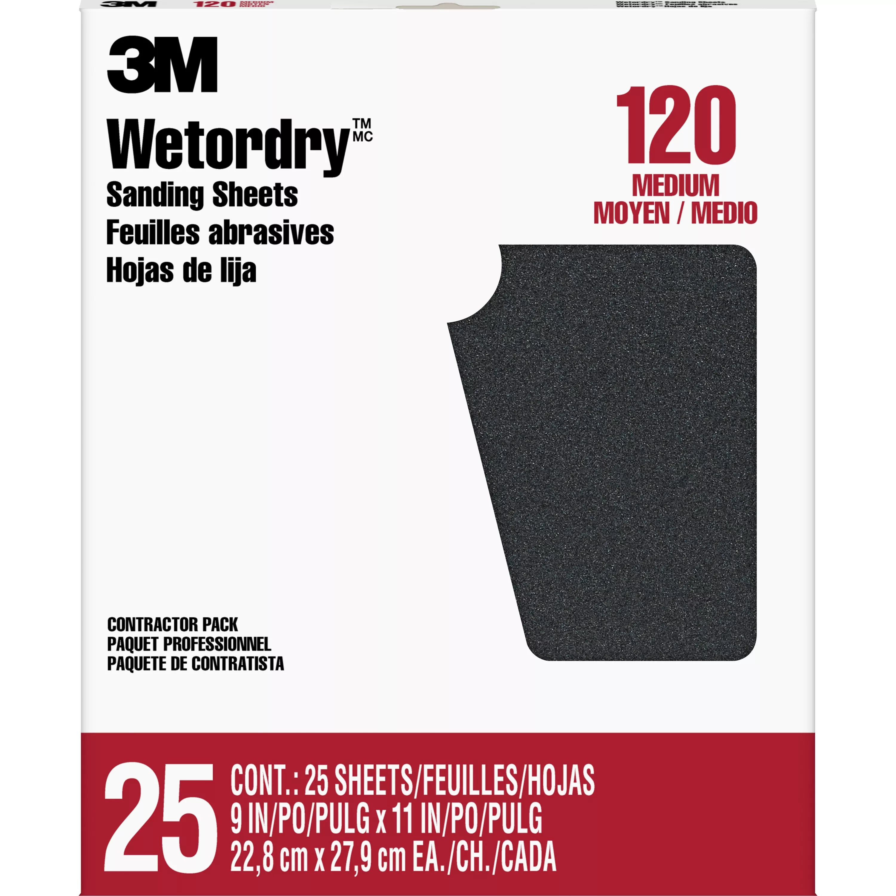 3M™ Wetordry™ Sanding Sheets 88602NA, 9 in x 11 in, 120 grit, 25 sheets/pk, 10 pks/cs
