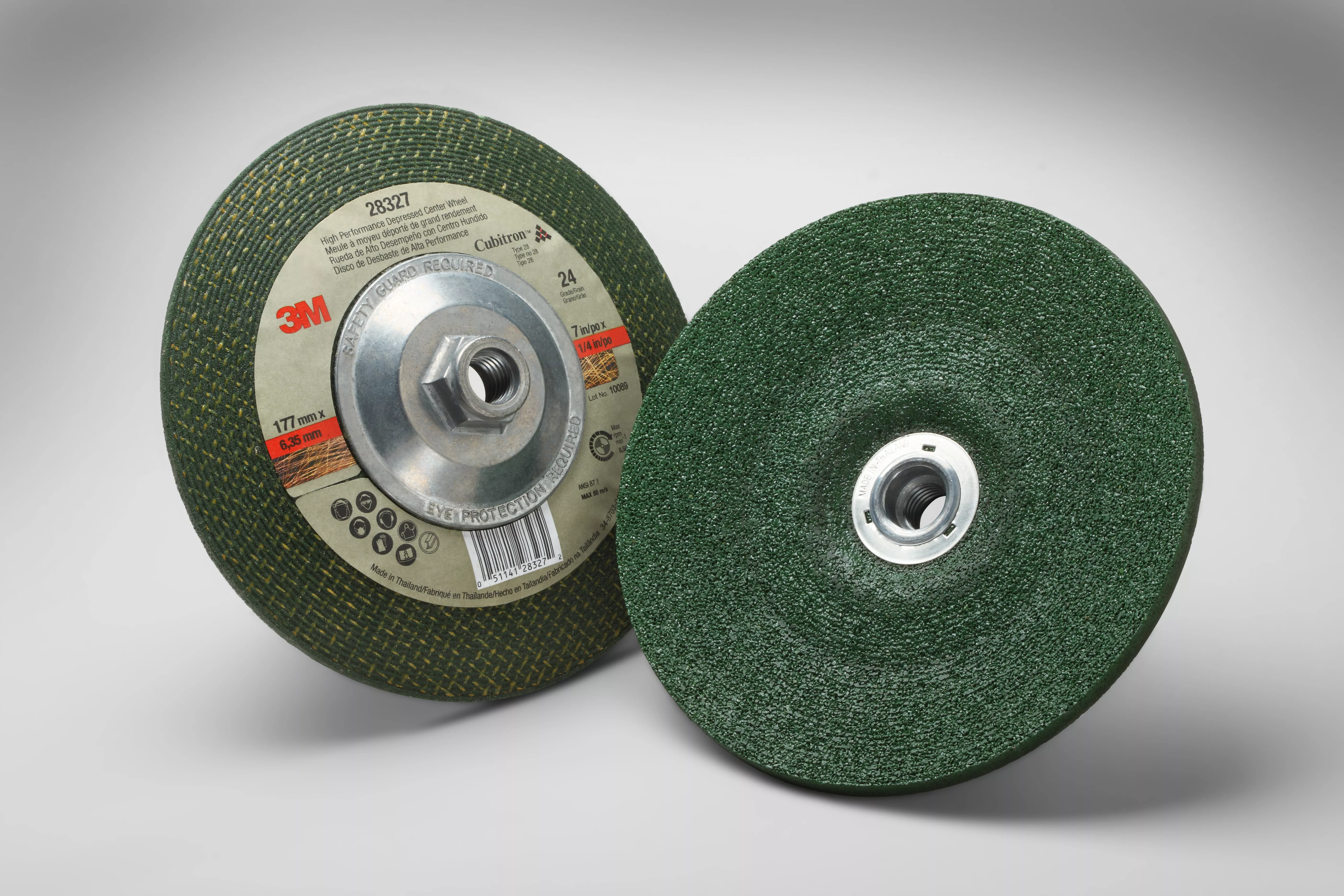 3M™ Green Corps™ Depressed Center Grinding Wheel, T27, 36, 7 in x 1/4 in
x 5/8 in-11 Internal, 10/Carton, 20 ea/Case
