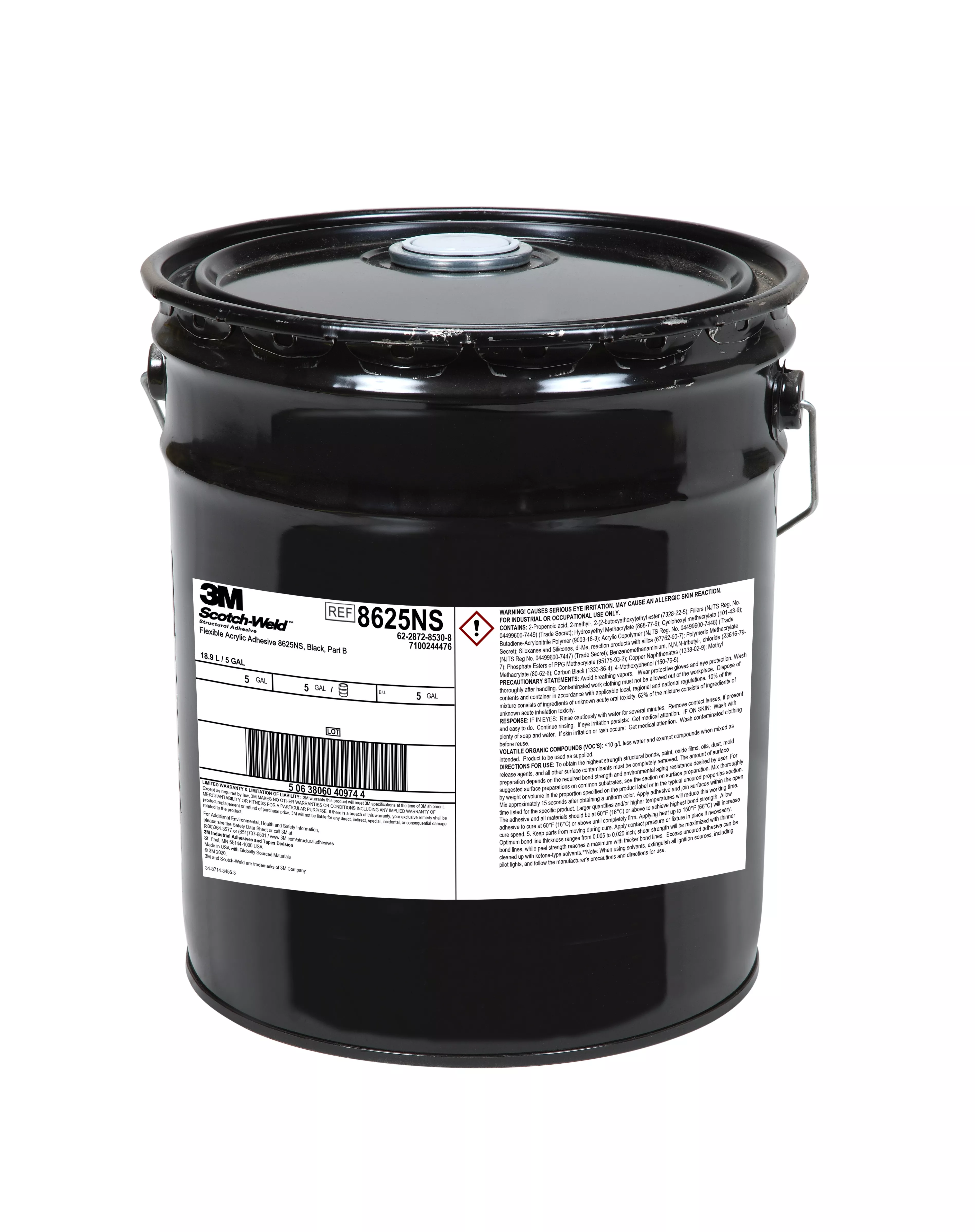 3M™ Scotch-Weld™ Flexible Acrylic Adhesive 8625NS, Black, Part B, 5
Gallon (Pail), Drum