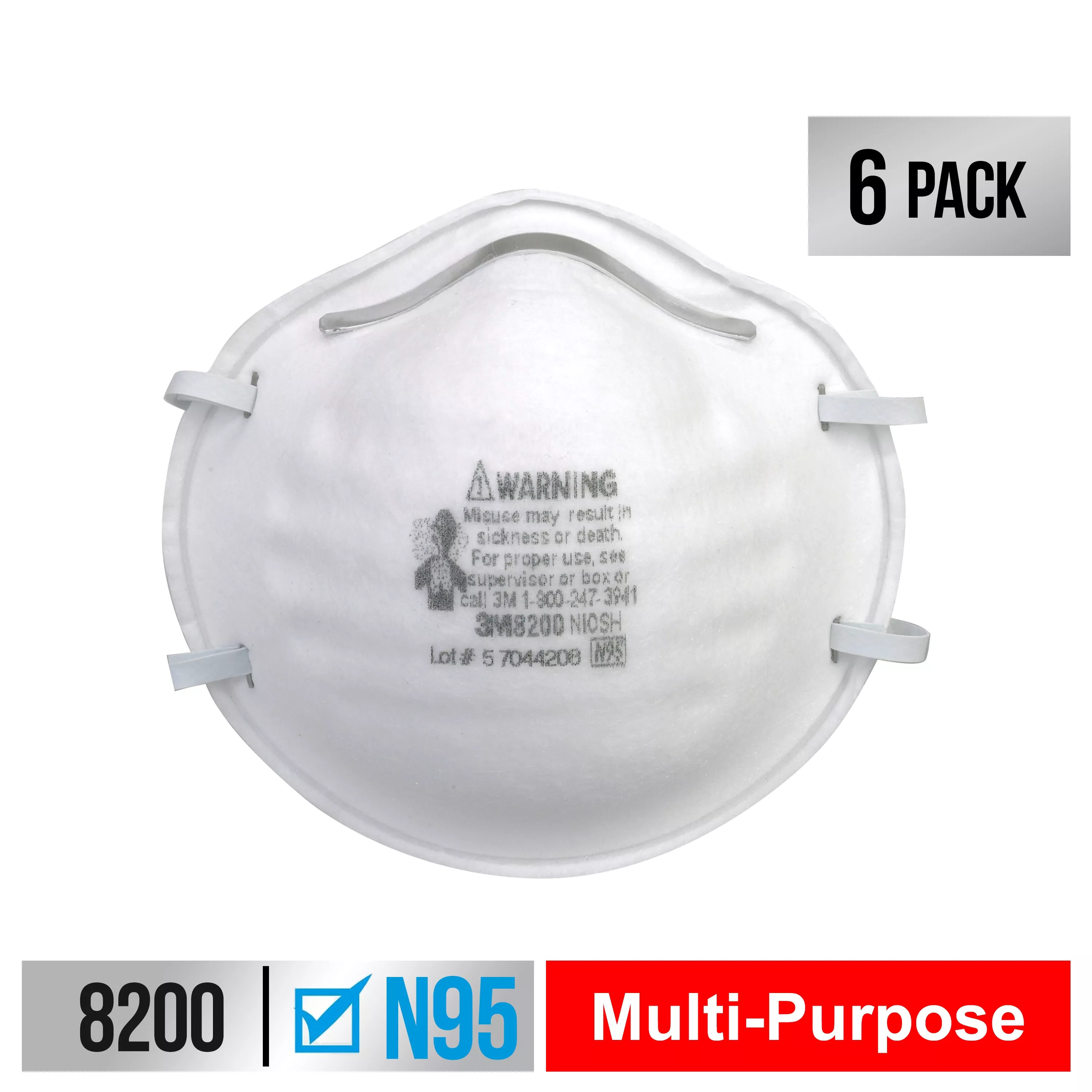 3M™ Sanding and Fiberglass Respirator N95 Particulate, 8200H6-DC, 6
eaches/pack, 6 packs/case