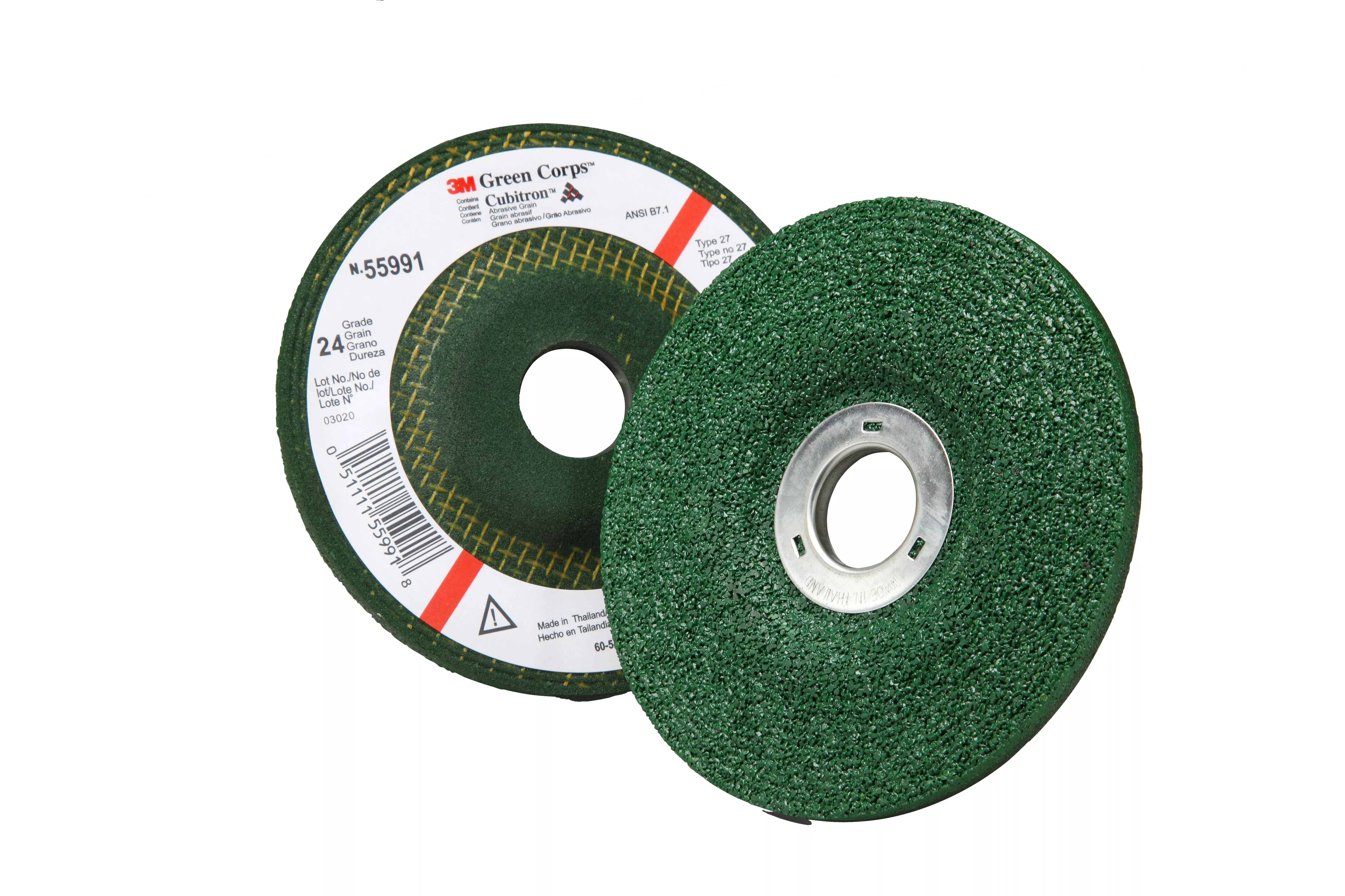 3M™ Green Corps™ Depressed Center Grinding Wheel, 24 4-1/2 in x 1/4 in x
7/8 in, 10/Carton, 40 ea/Case