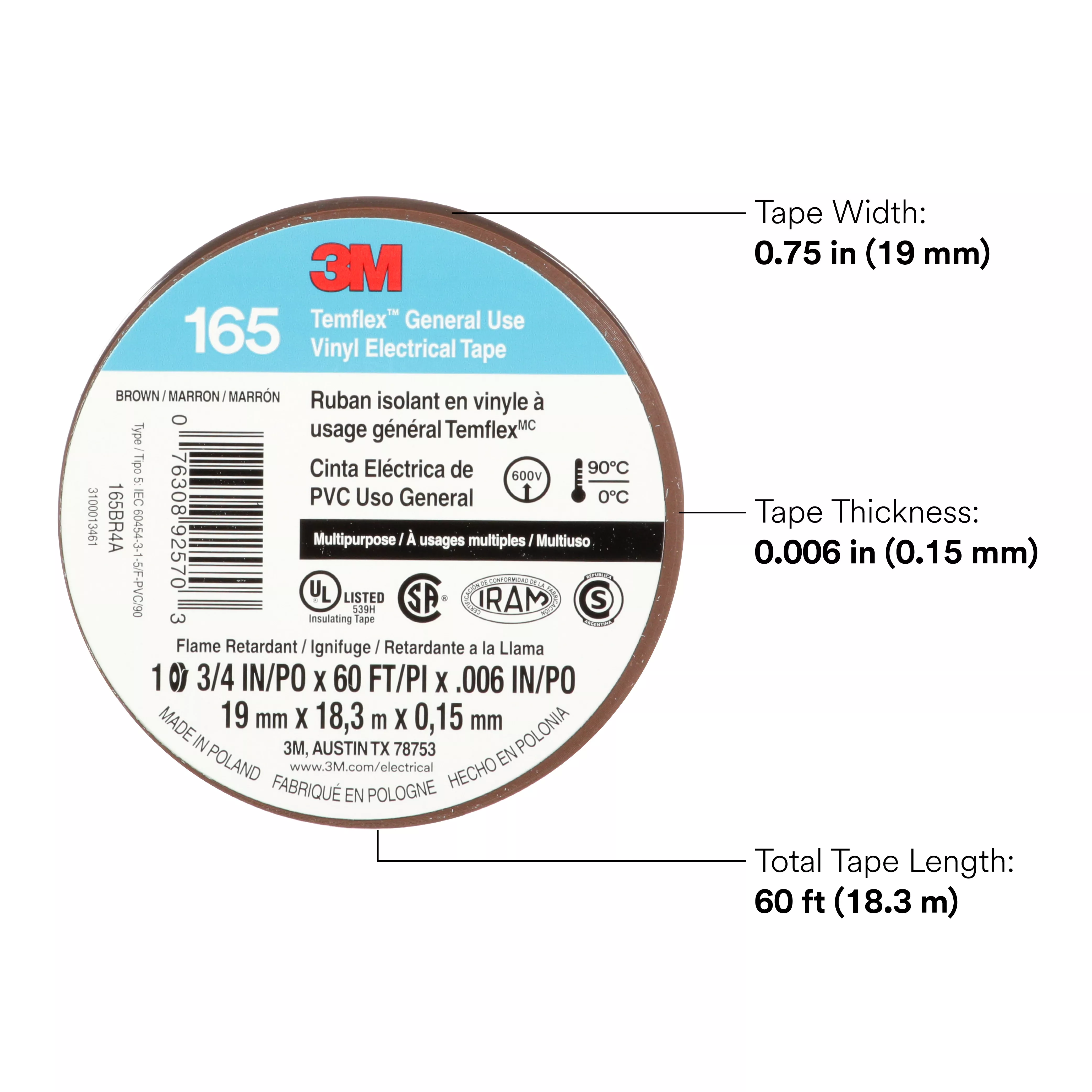 UPC 00076308925703 | 3M™ Temflex™ Vinyl Electrical Tape 165