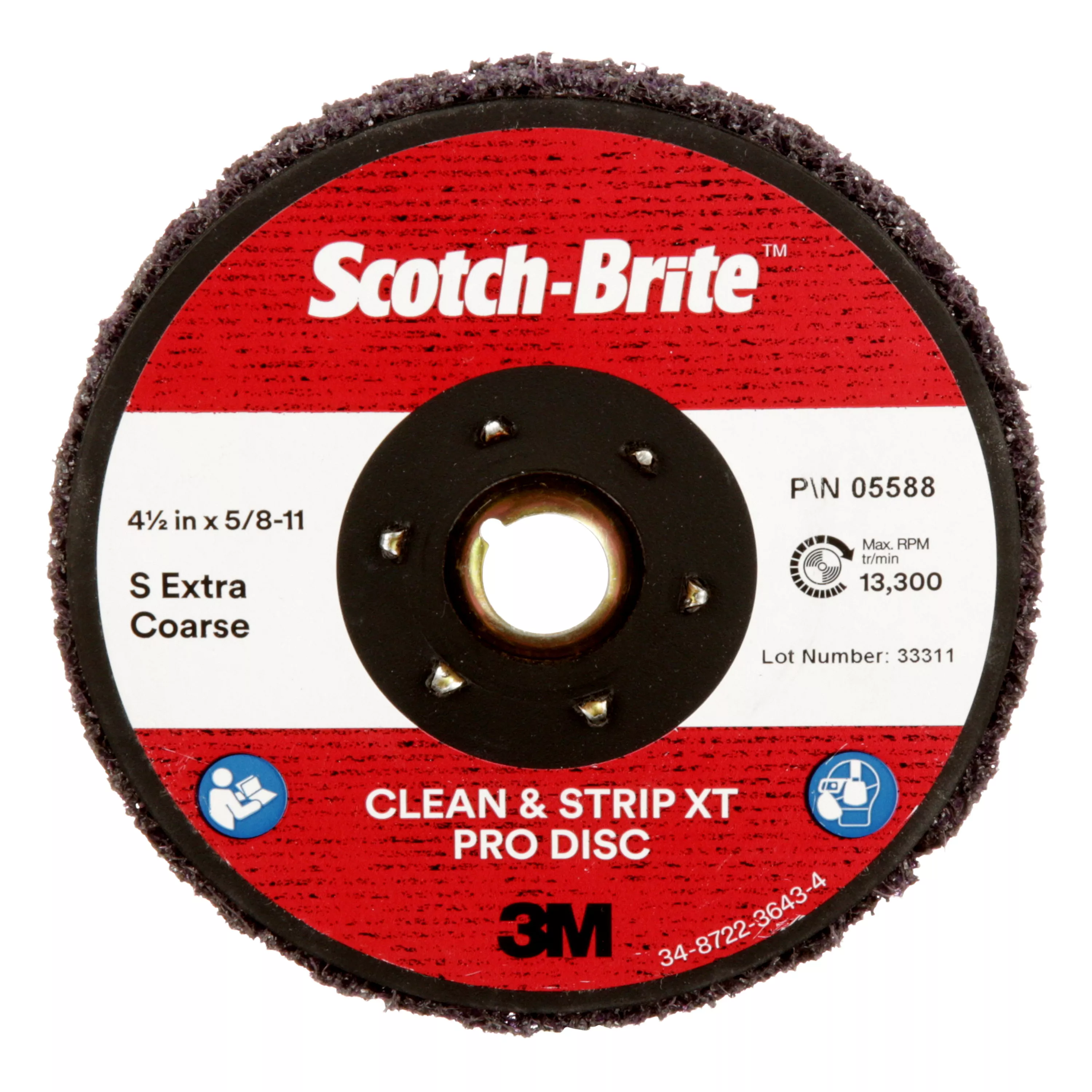 Scotch-Brite™ Clean and Strip XT Pro TN Quick Change Disc, XO-DN, SiC Extra Coarse, Purple, 4-1/2 in x 5/8 in-11, 10 ea/Case