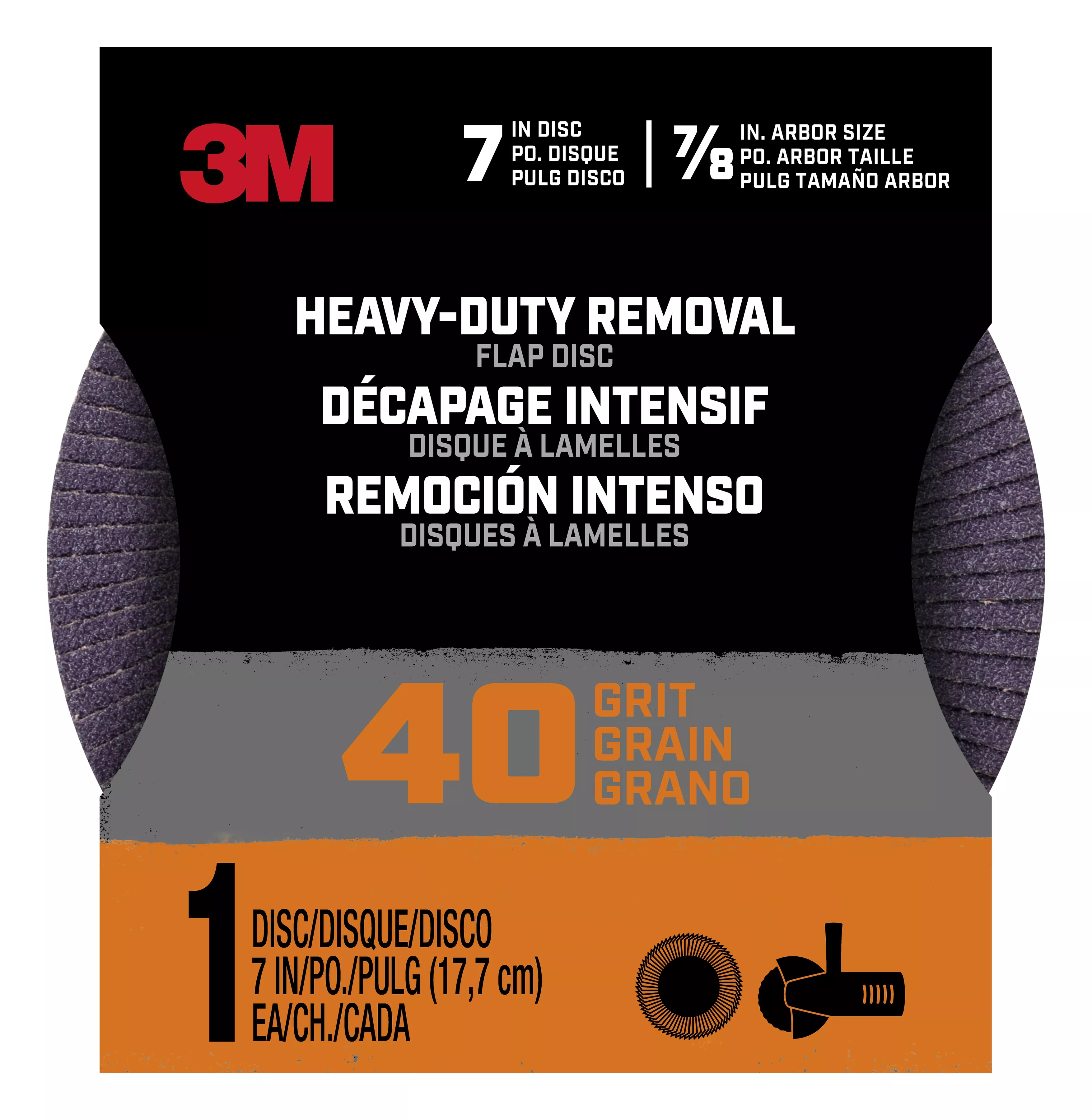 3M™ Heavy Duty Removal 7 Inch Flap Disc FLPDisc7In40, 40 Grit, 1/Pk,
12/Case