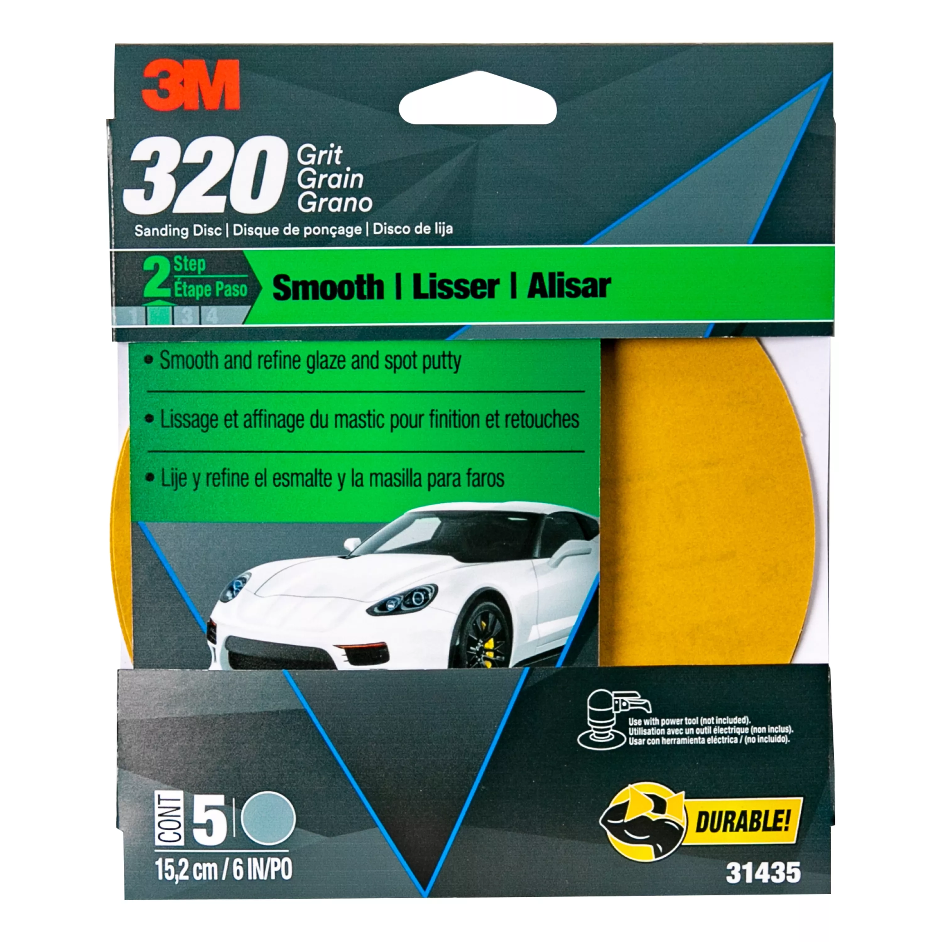 3M™ Sanding Discs with Stikit™ Attachment, 31435, 6 in, 320 Grit, 5
discs per pack, 4 packs per case
