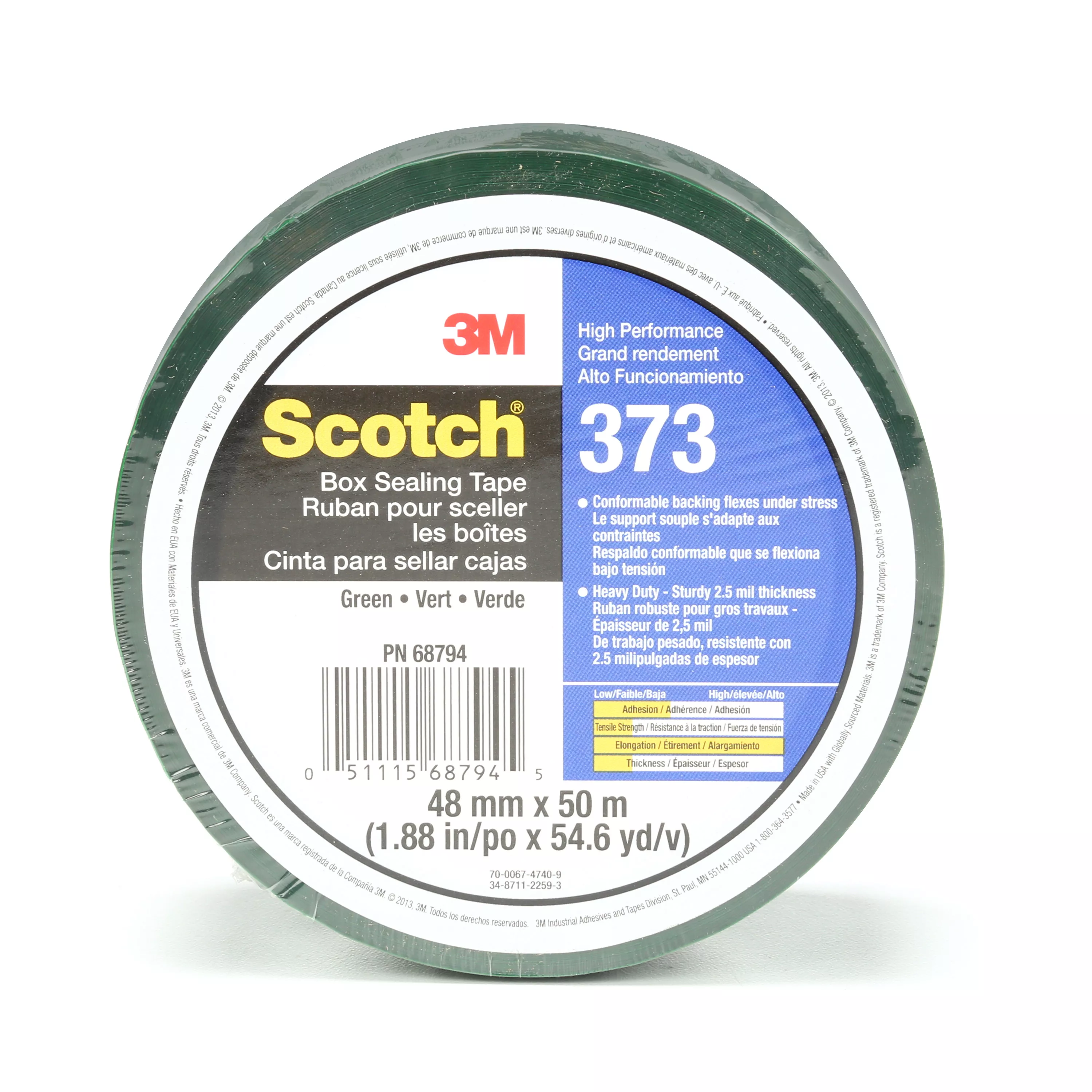 Scotch® Box Sealing Tape 373, Green, 48 mm x 50 m, 36/Case, Individually
Wrapped Conveniently Packaged