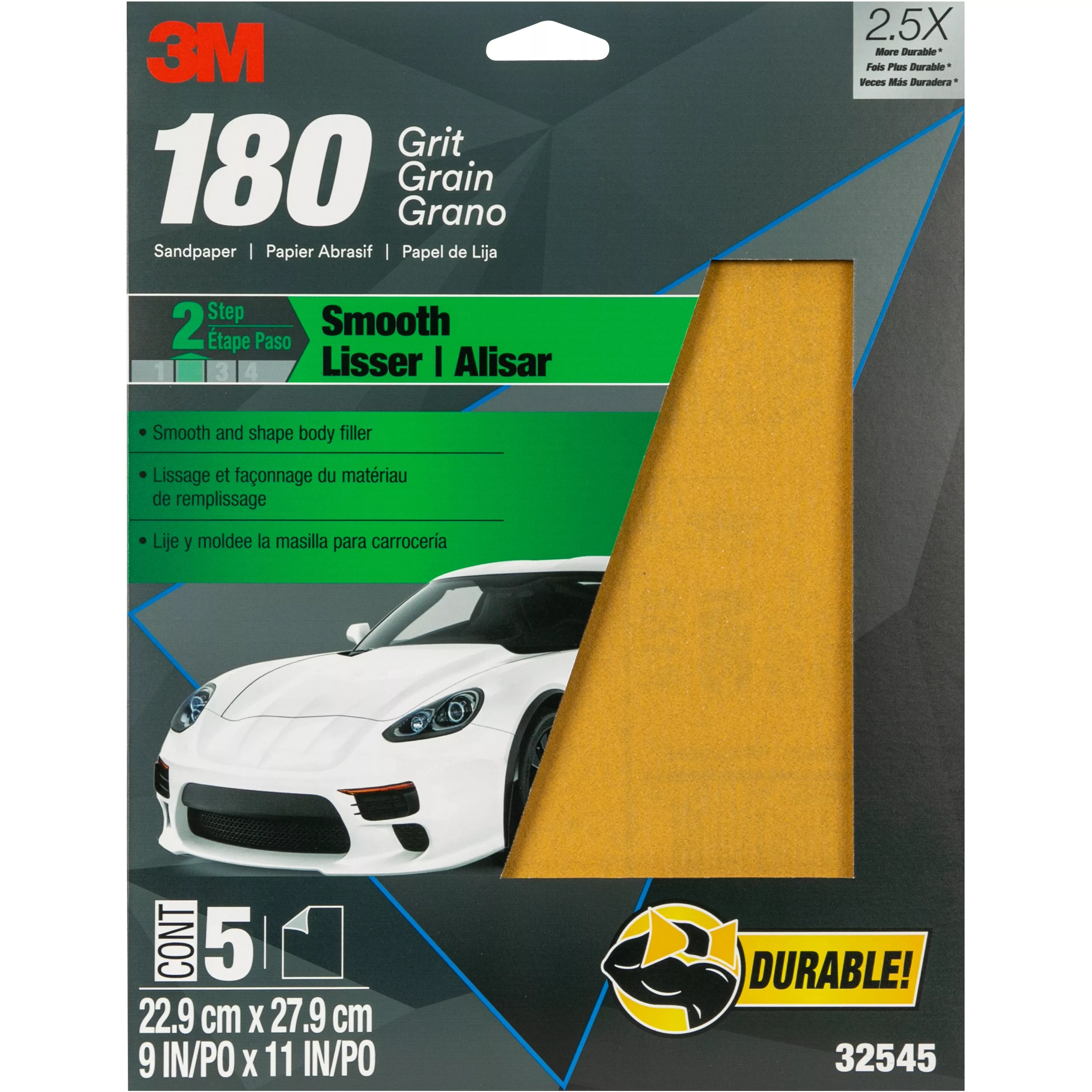 3M™ Sandpaper, 32545, 180 Grit, 9 in x 11 in, 20 per case