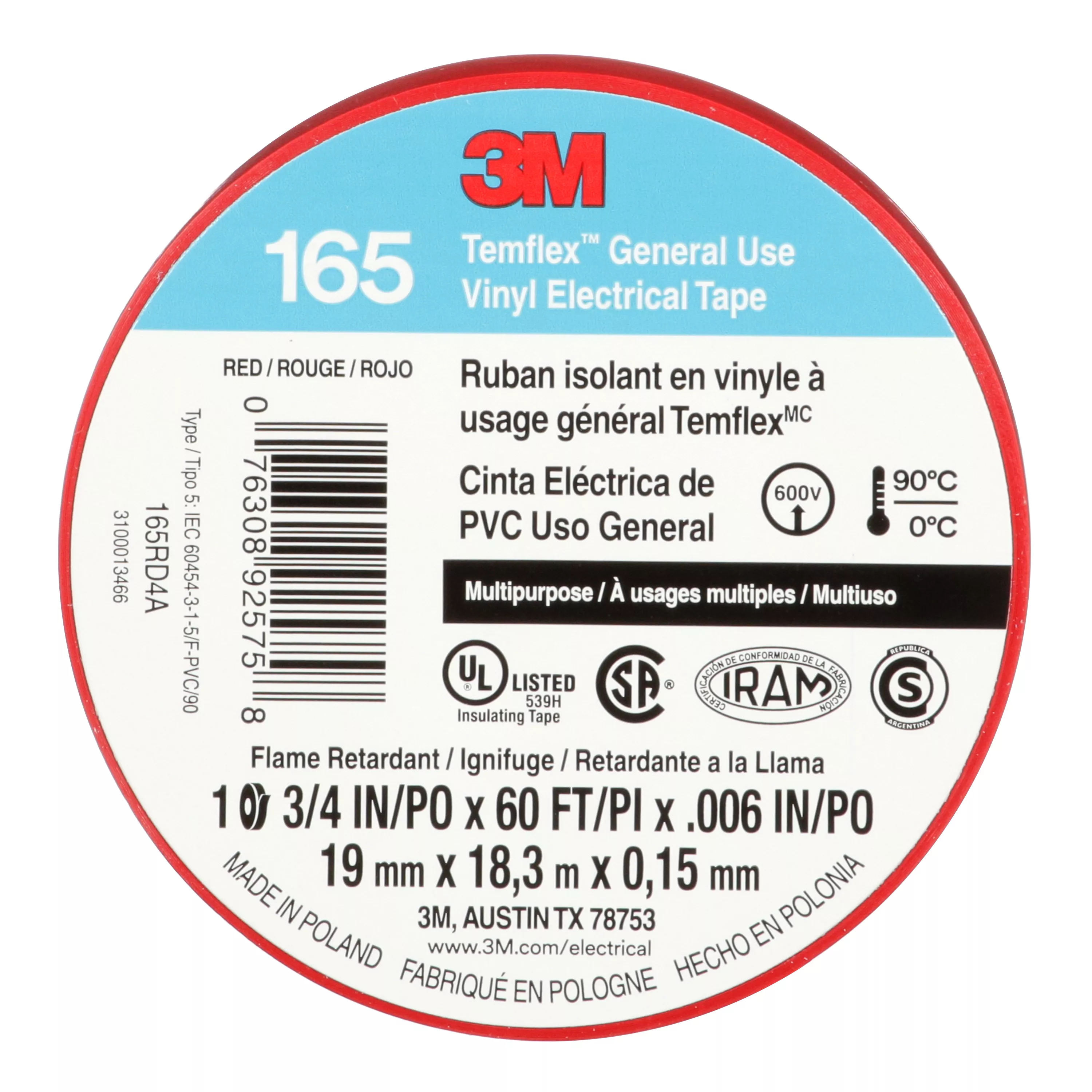 SKU 7100169492 | 3M™ Temflex™ Vinyl Electrical Tape 165