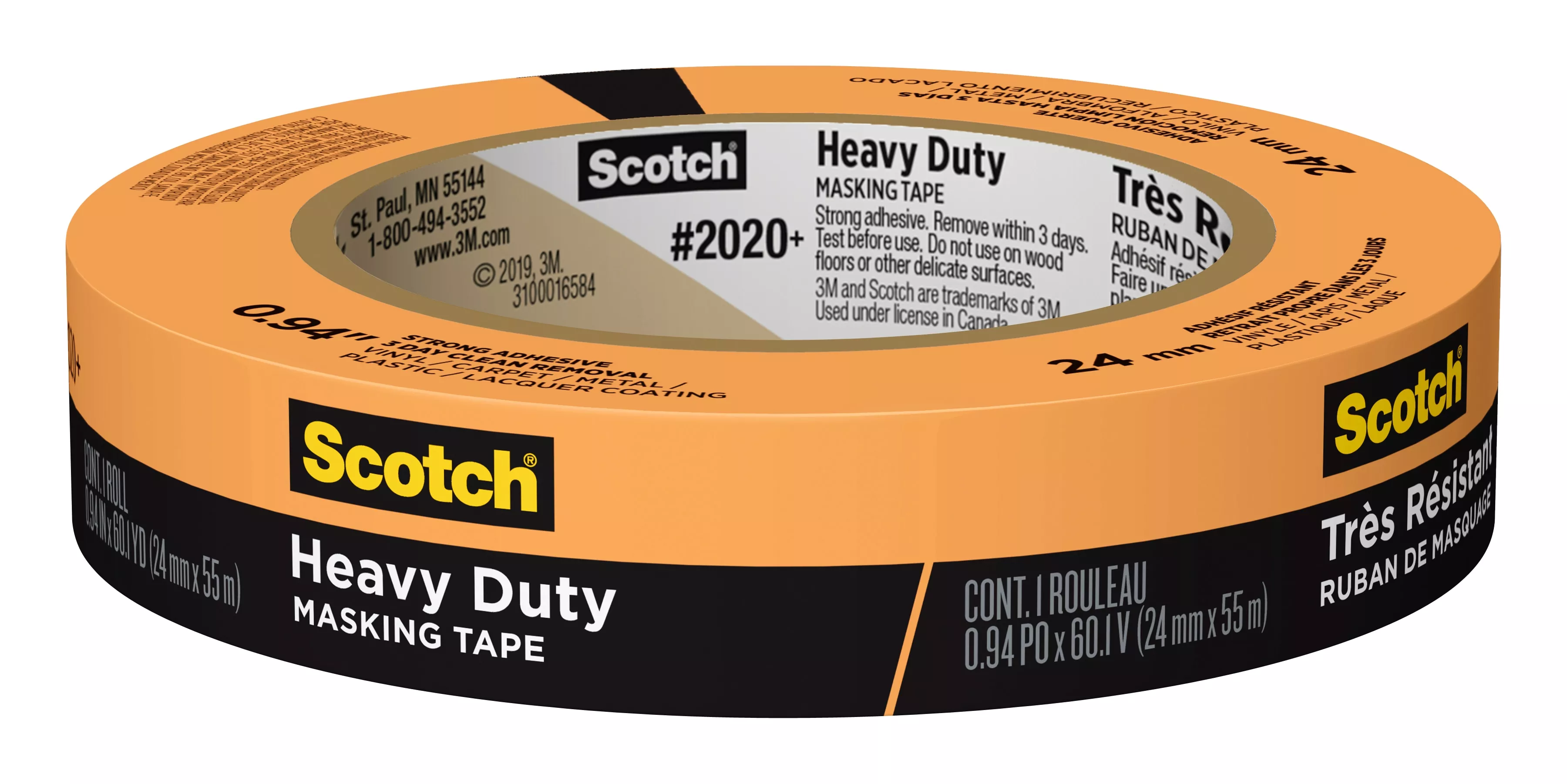 Scotch® Heavy Duty Masking Tape 2020+-24AP, 0.94 in x 60.1 yd (24mm x
55m)