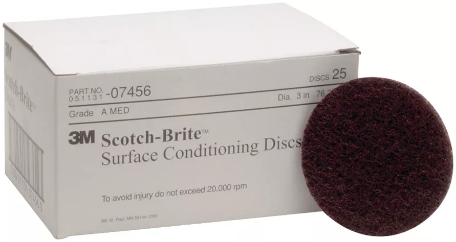 Scotch-Brite™ Surface Conditioning Disc, SC-DH, 07456, A/O Medium, 3 in
x NH, 25/Carton, 100 ea/Case