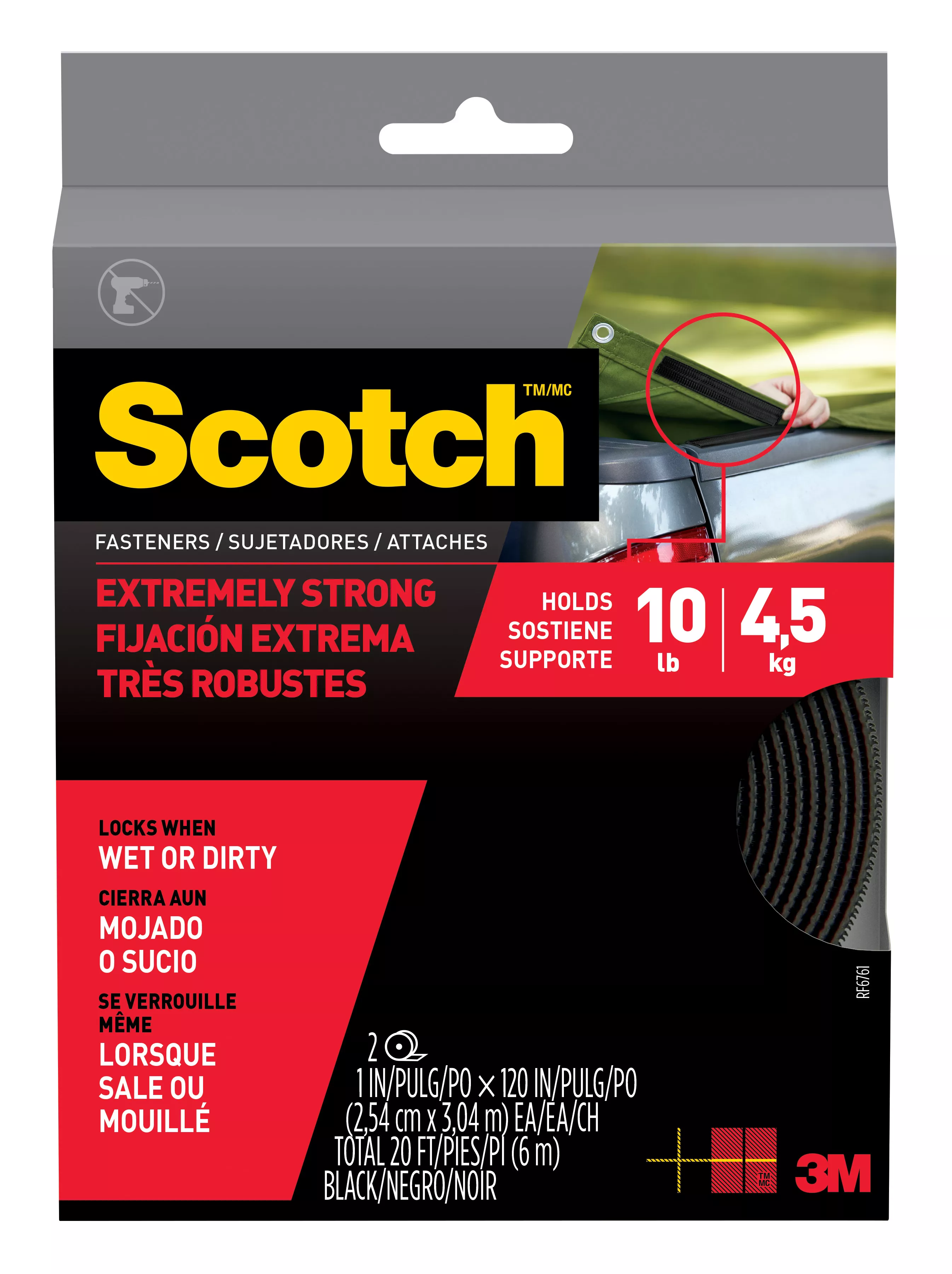 Scotch™ Extreme Fasteners RF6761, 1 in x 10 ft (25,4 mm x 3,04 m) Black
1 Set of Strips