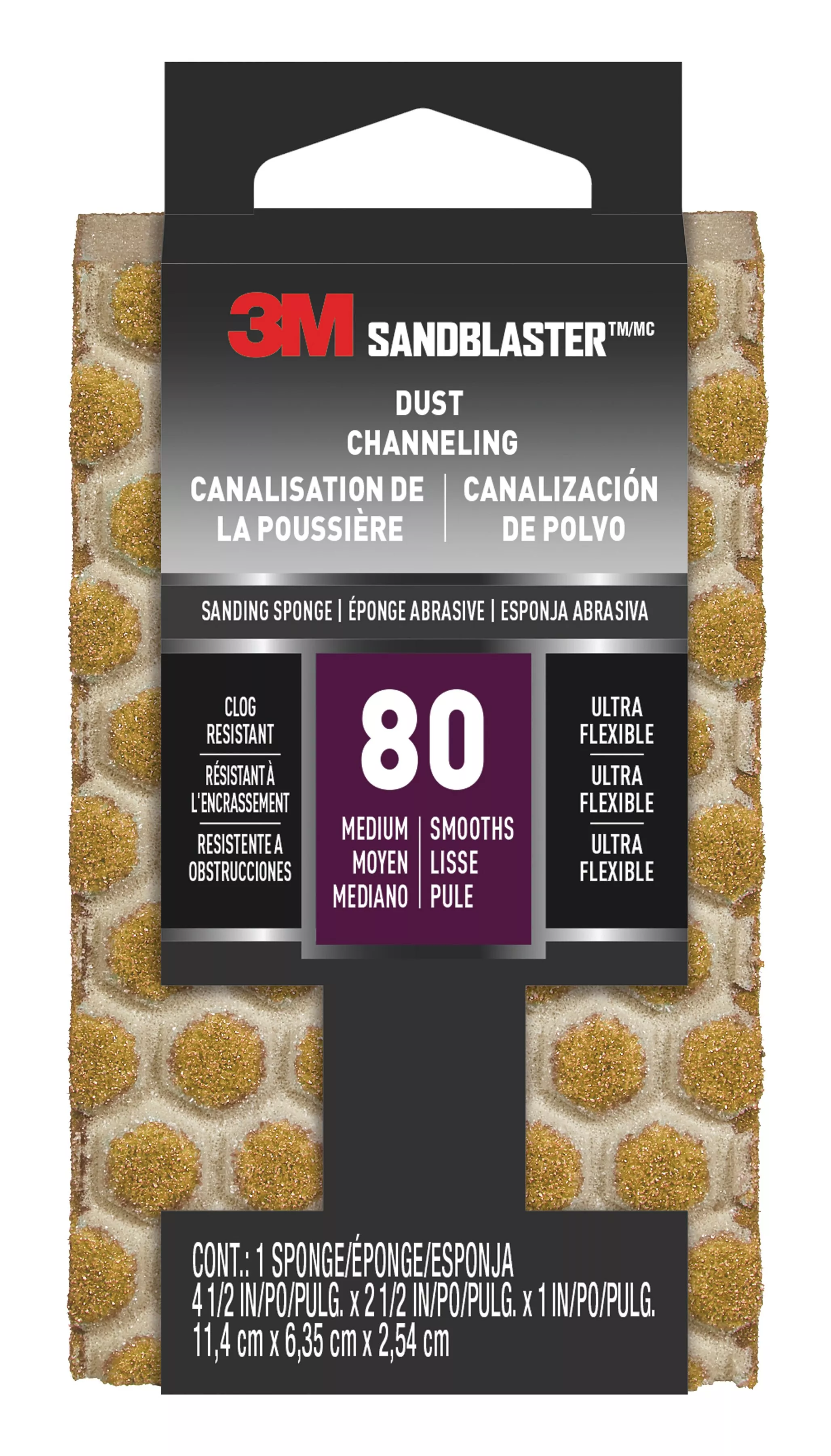 3M™ SandBlaster™ DUST CHANNELING Sanding Sponge, 20908-80-UFS ,80 grit,
4 1/2 in x 2 1/2 x 1 in, 10/case