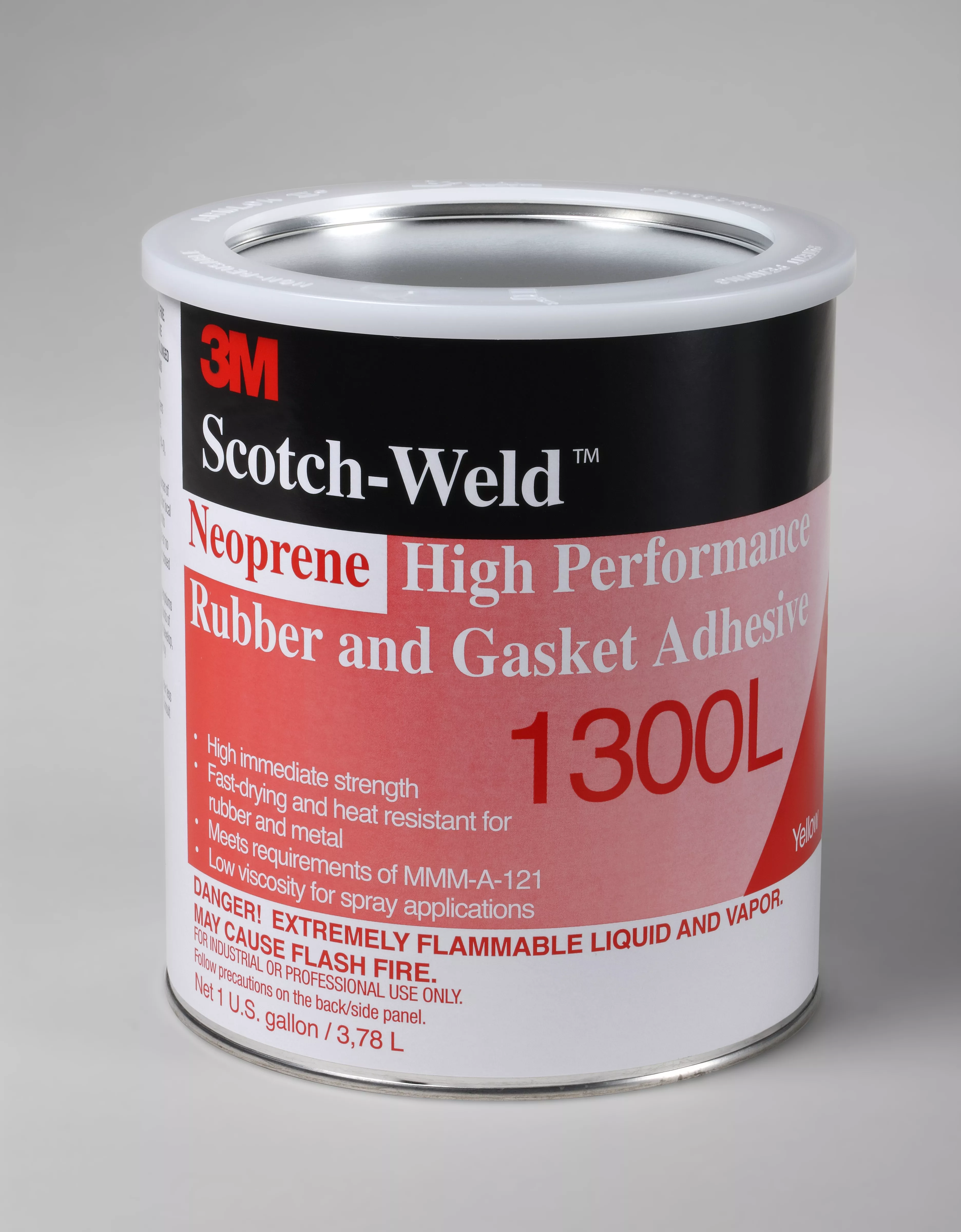 3M™ Neoprene High Performance Rubber and Gasket Adhesive 1300L, Yellow,
1 Gallon, 4 Can/Case