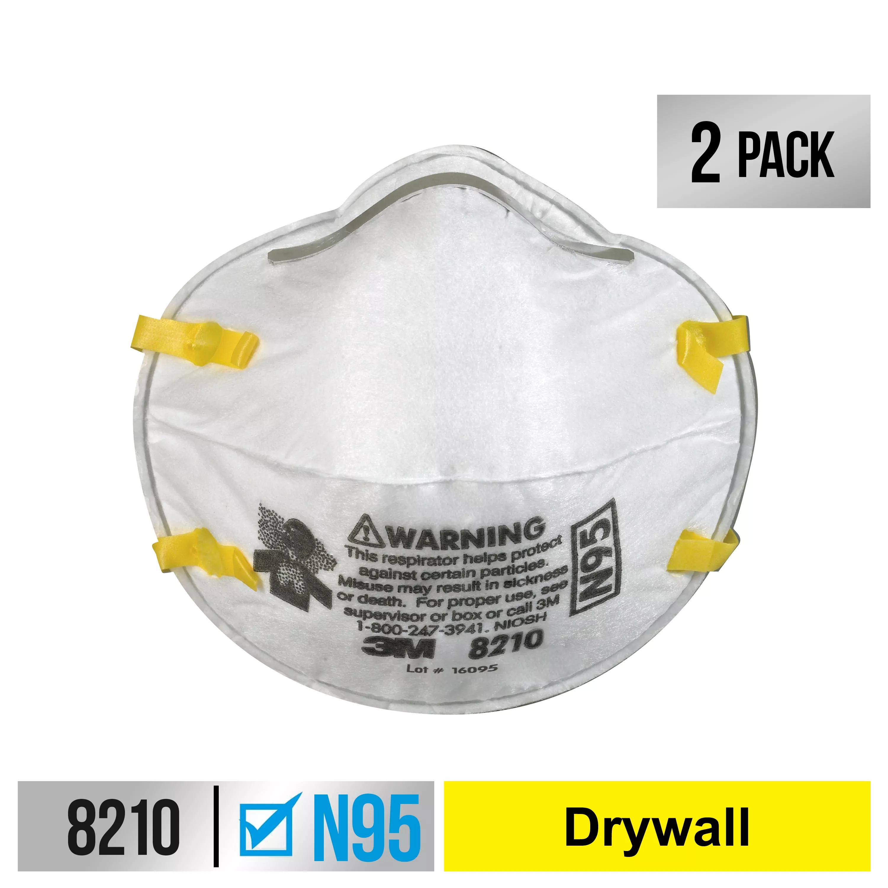 3M™ Performance Drywall Sanding Respirator N95 Particulate, 8210D2-DC, 2
eaches/pack, 12 packs/case