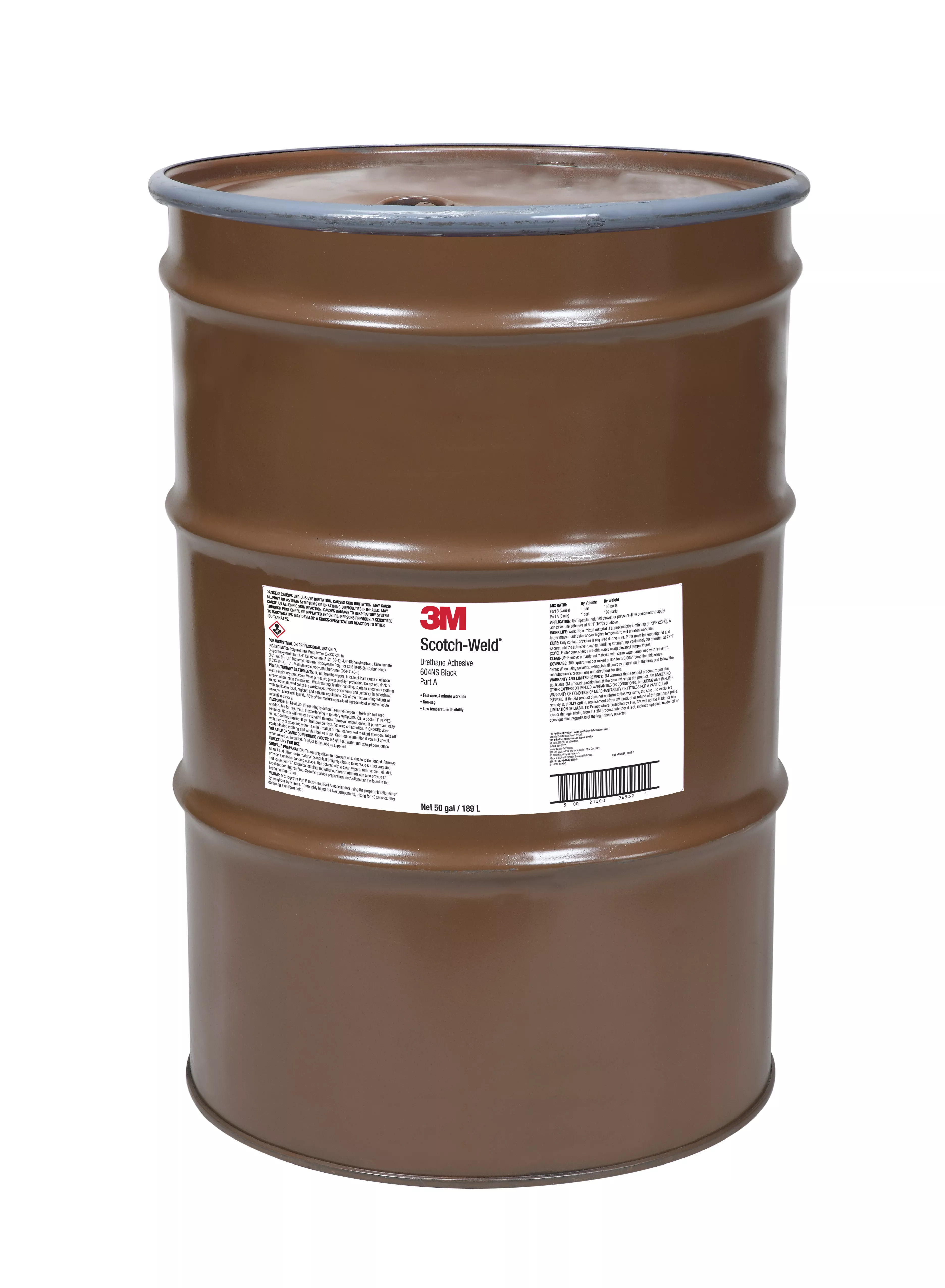 3M™ Scotch-Weld™ Urethane Adhesive 604NS, Black, Part A, 55 Gallon (50
Gallon Net), Drum