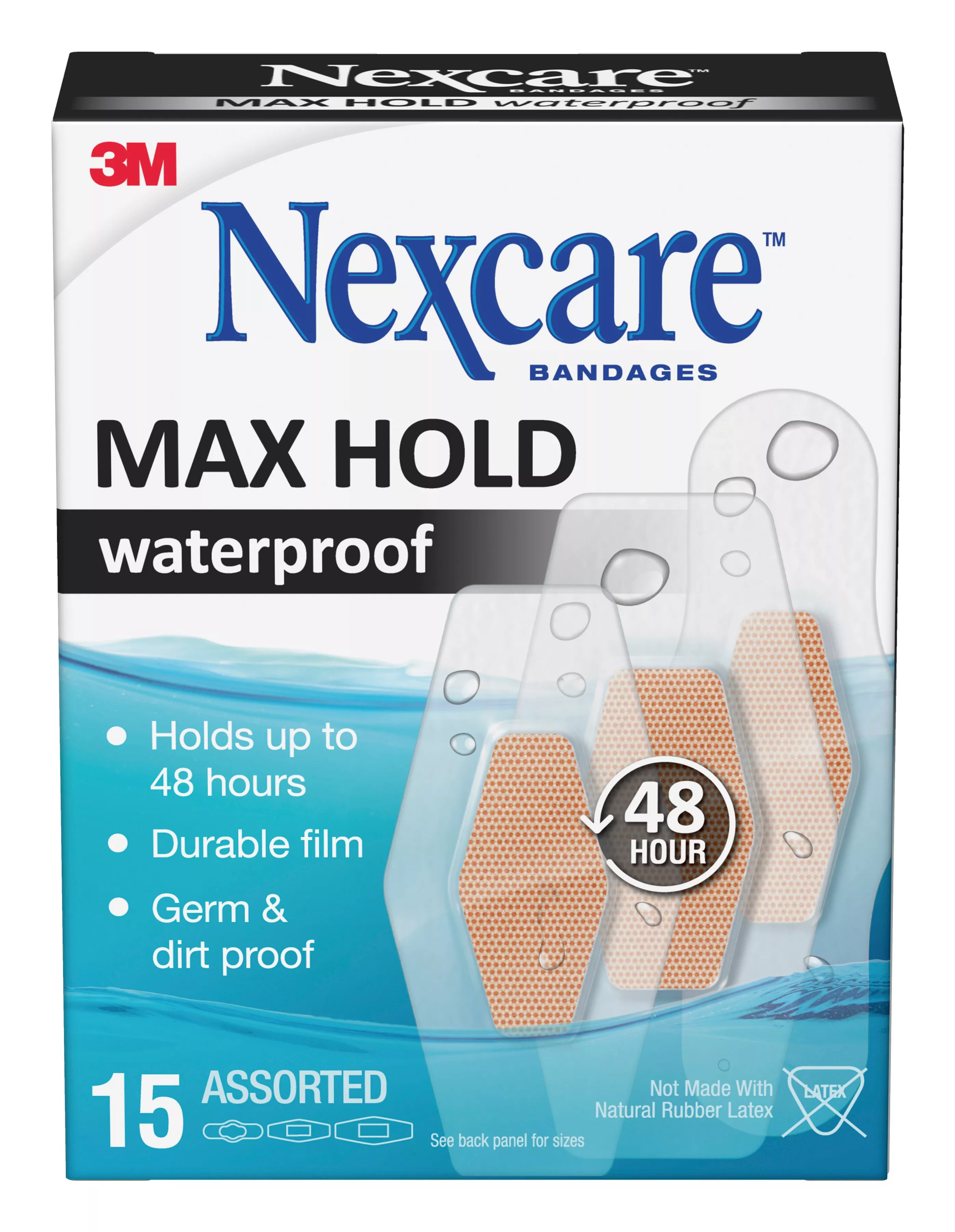 Nexcare™ Max Hold Waterproof Bandages MHW-15, Assorted 15ct