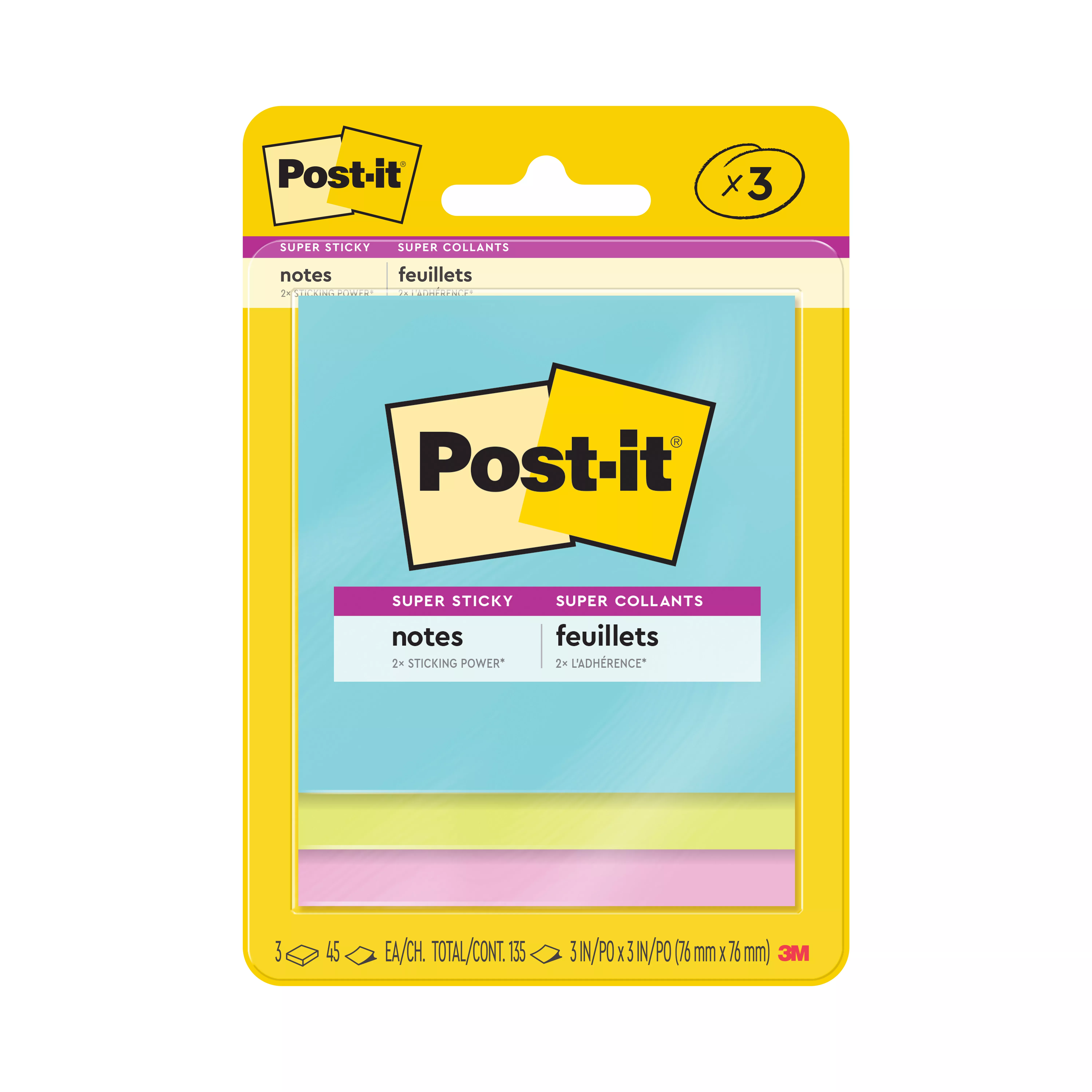 Post-it® Super Sticky Notes 3321-SSMIA, 3 in x 3 in (76 mm x 76 mm), Supernova Neons Collection