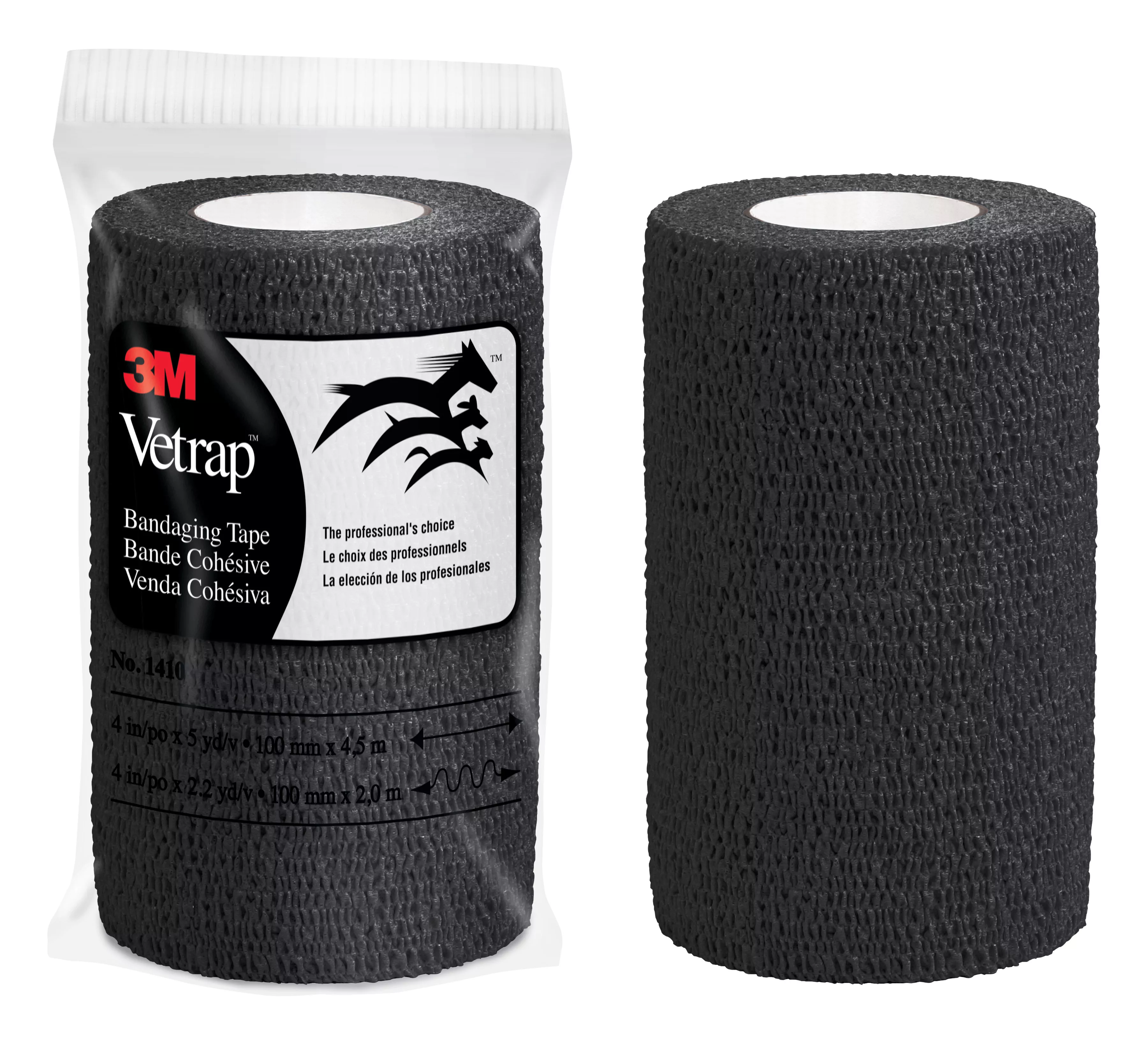 3M™ Vetrap™ Bandaging Tape 1410BK-18, Black, 4 inch (10 cm), 100 Rolls/Case