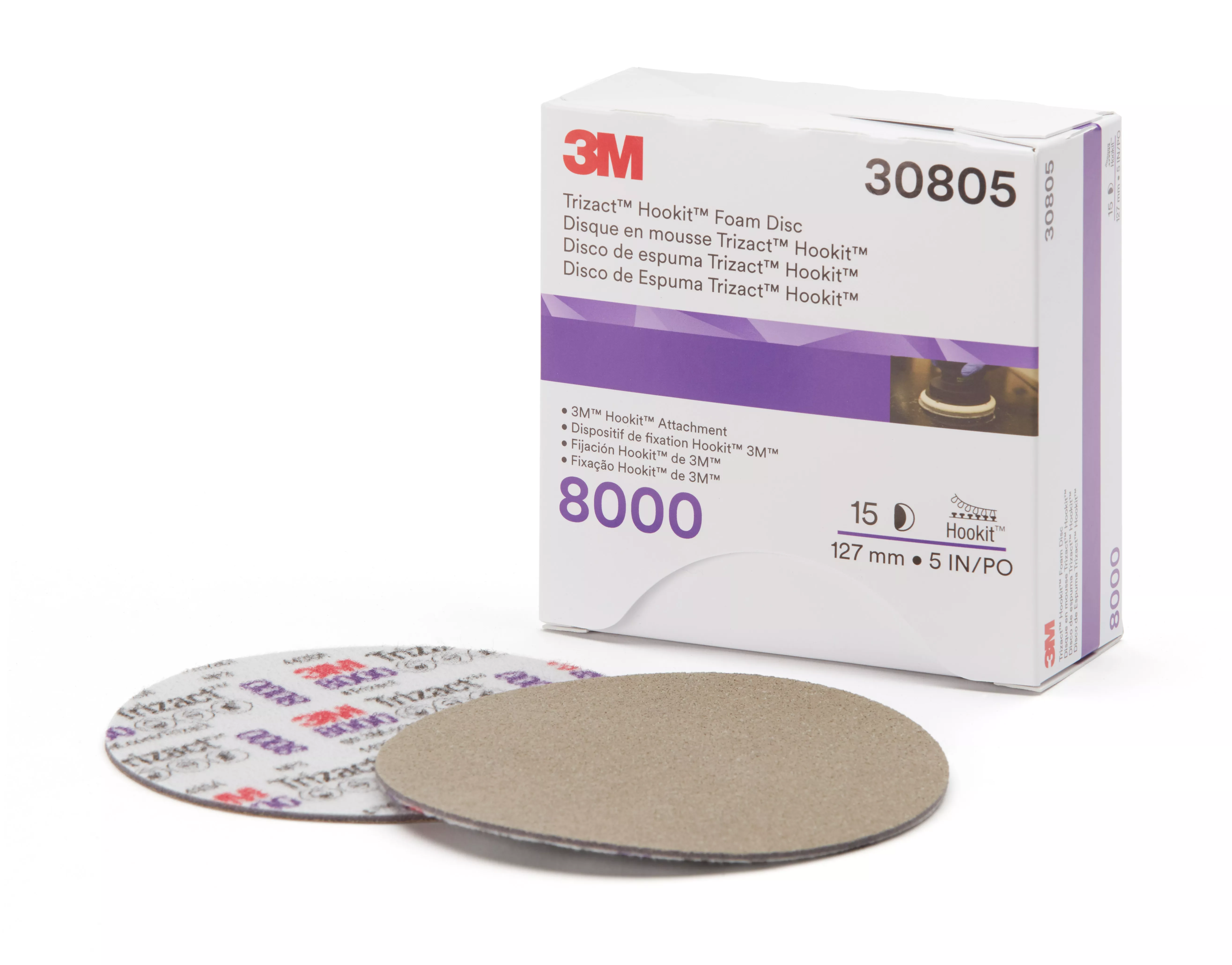 3M™ Trizact™ Hookit™ Foam Disc 30805, 8000, 5 in (127 mm), 15
Discs/Carton, 4 Cartons/Case