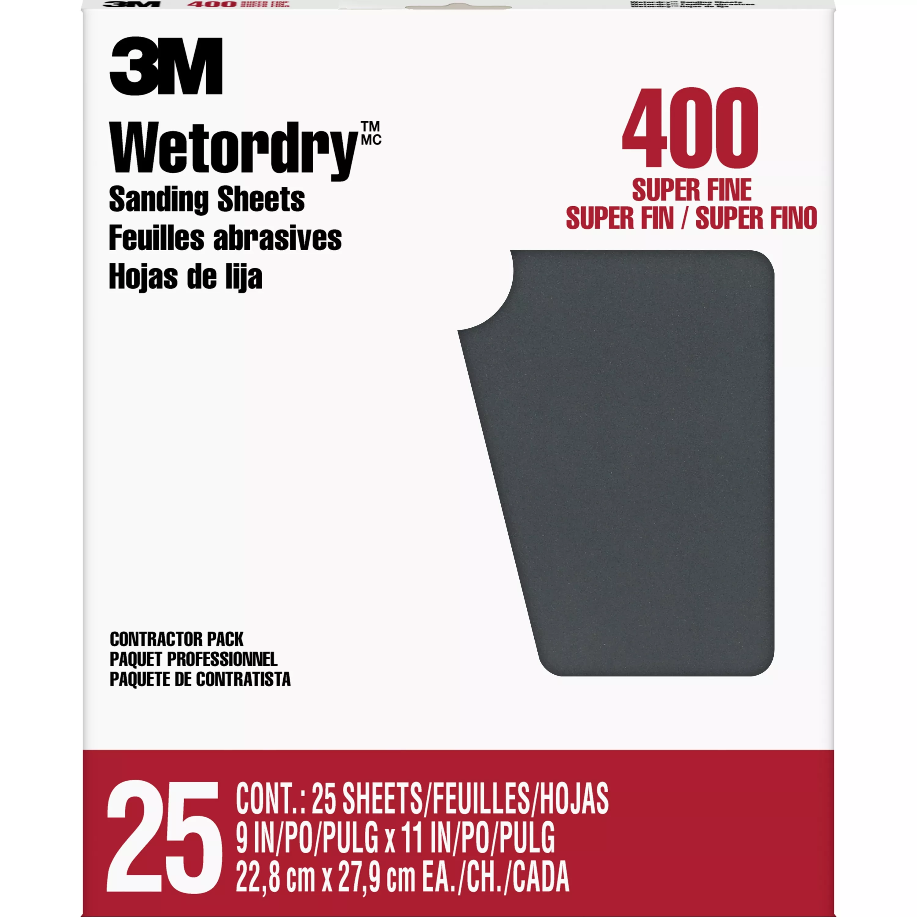 3M™ Wetordry™ Sanding Sheets 99420NA, 9 in x 11 in, 400 grit, 25 sheets/pk, 10 pks/cs