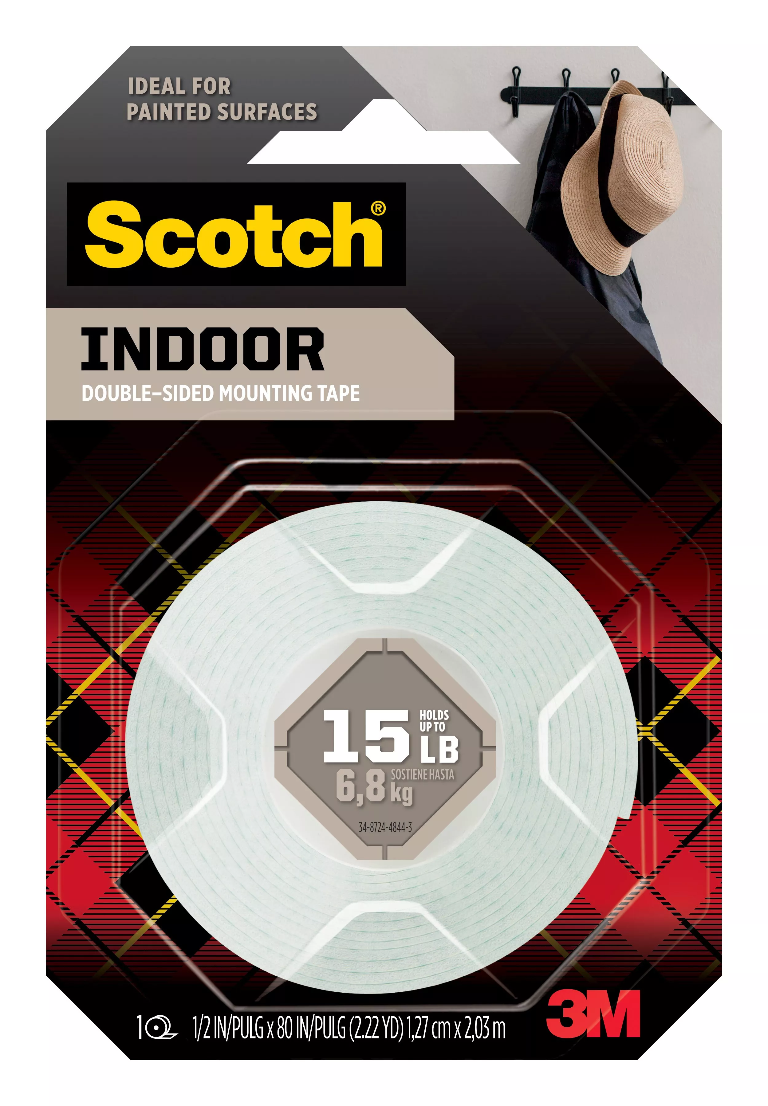 Scotch® Indoor Double-Sided Mounting Tape 110S, 0.5 in x 80 in (1.27 cm x 2.03 m)