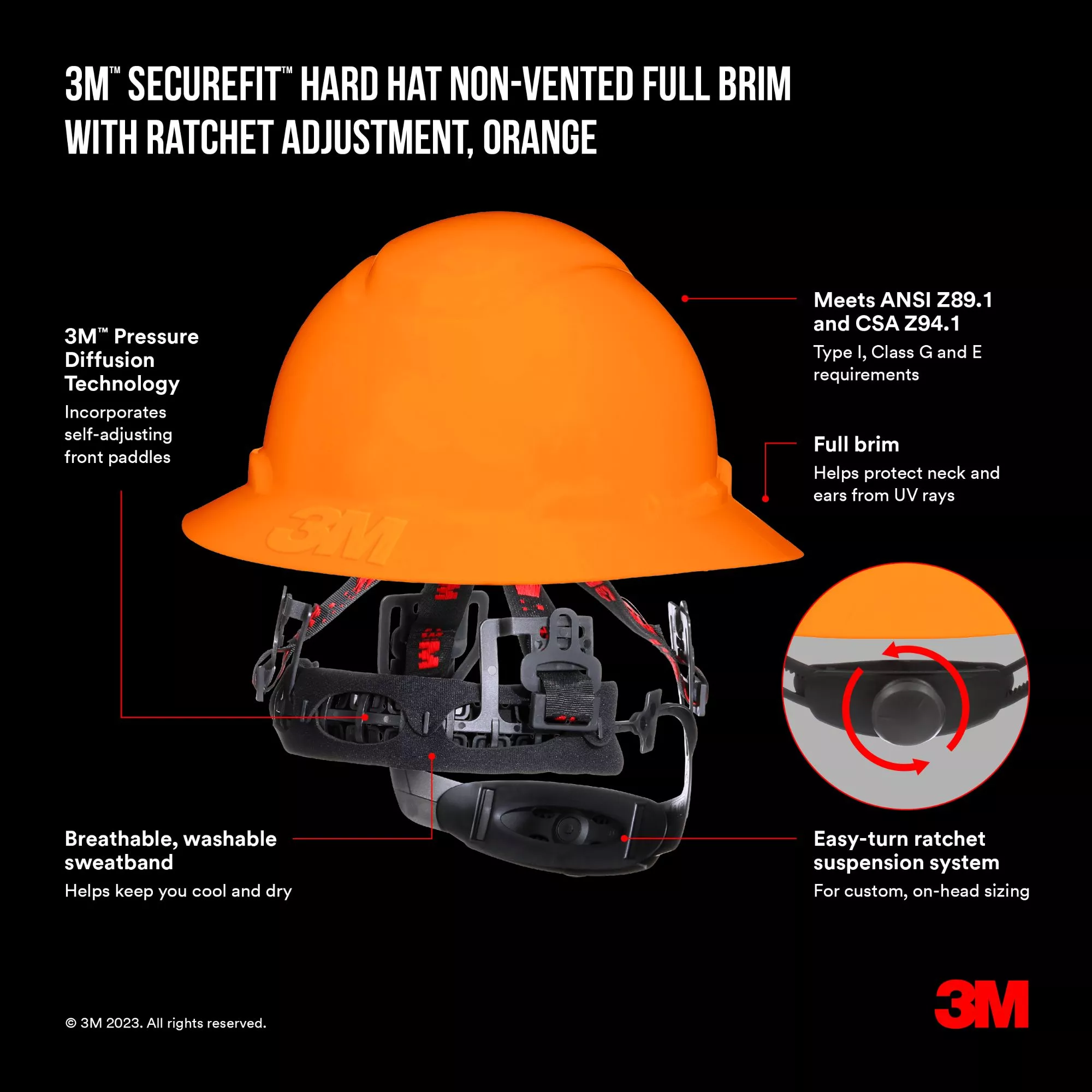 SKU 7100297624 | 3M™ SecureFit™ Full Brim Hard Hat CHH-FB-R-O6-SL
