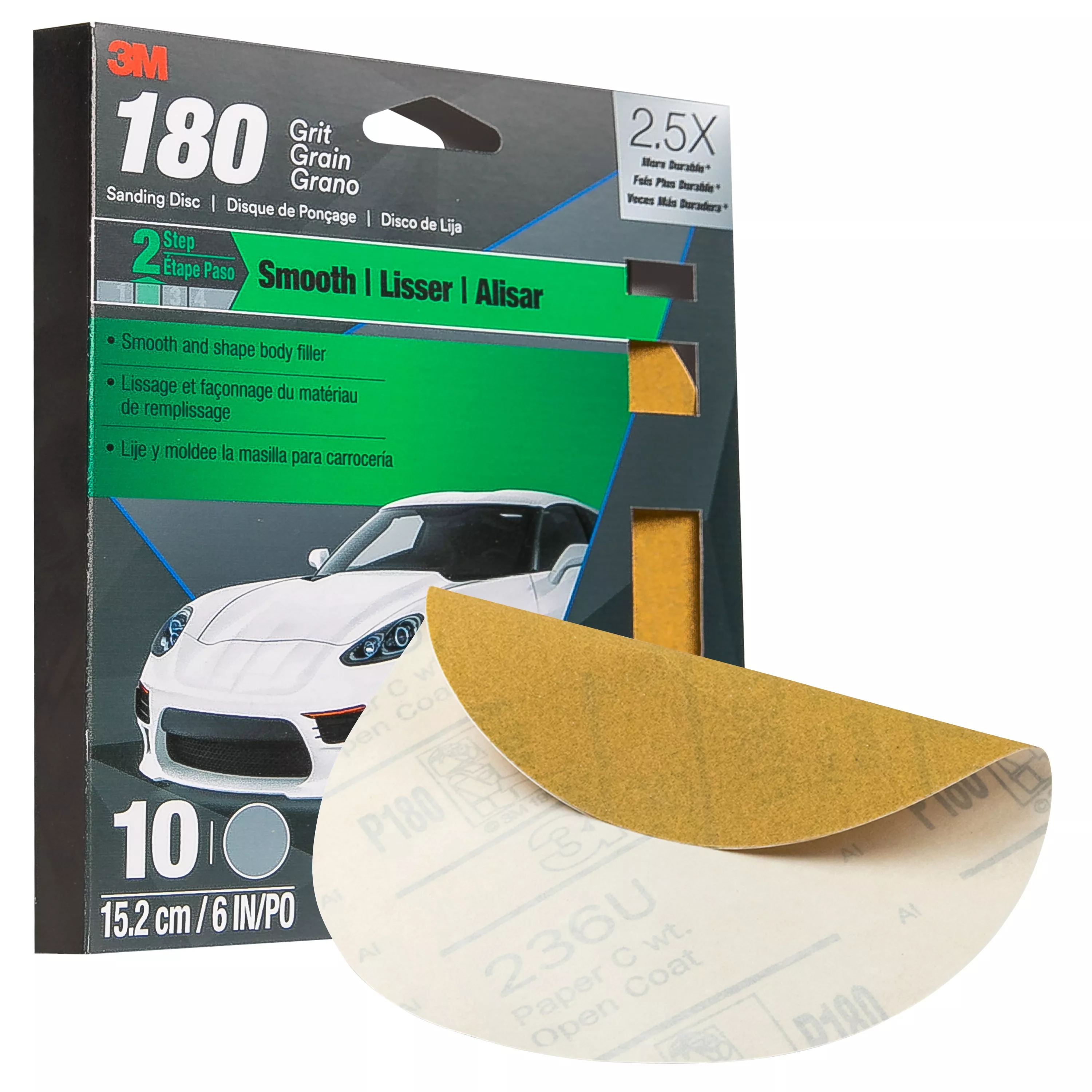 3M™ Sanding Discs with Stikit™ Attachment 10 Pack, 31448, 6 in, 180
grit, 10 packs per case