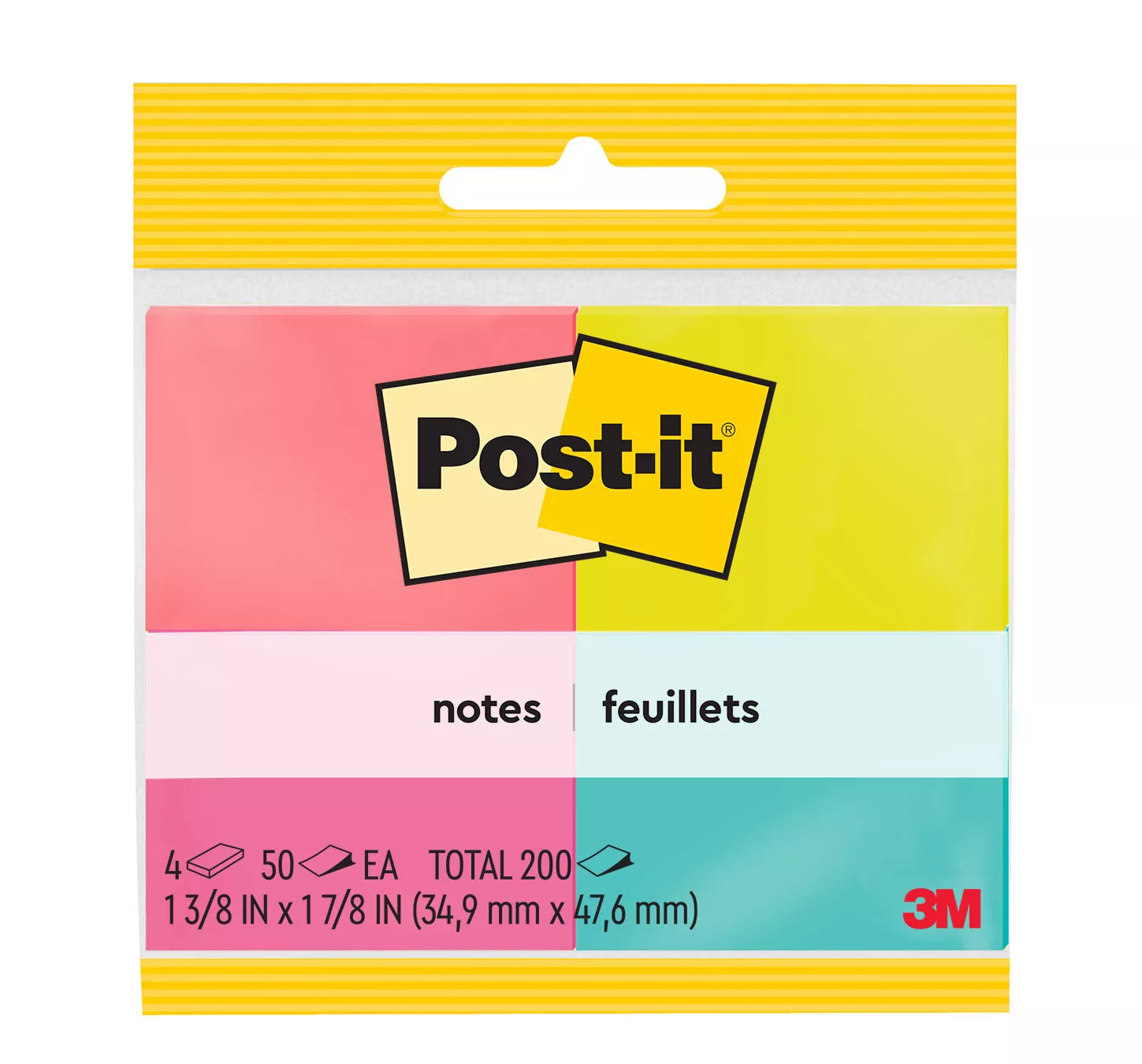 Post-it® Notes 653-4-N, 1 3/8 in x 1 7/8 in (34,9 mm x 47,6 mm)