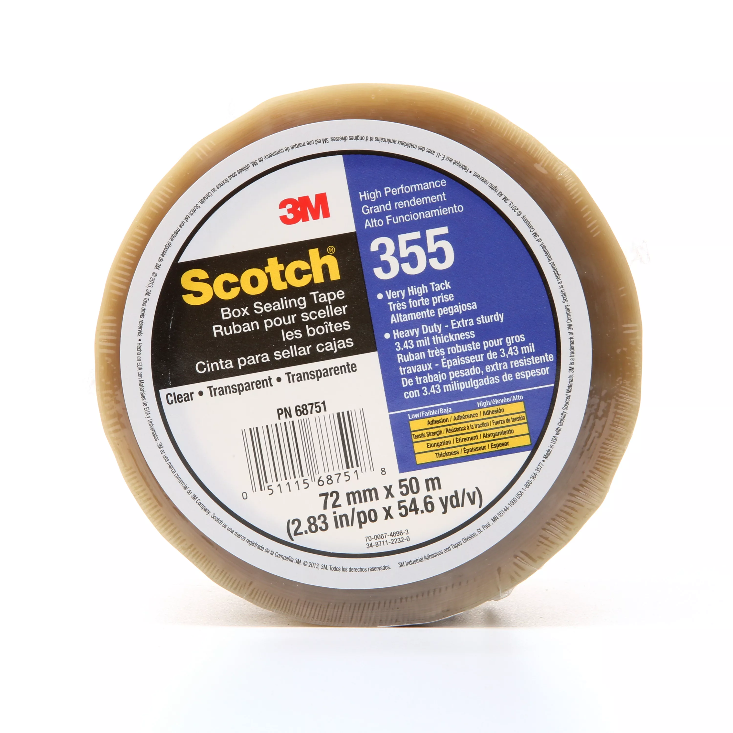 Scotch® Box Sealing Tape 355, Clear, 72 mm x 50 m, 24/Case, Individually
Wrapped Conveniently Packaged