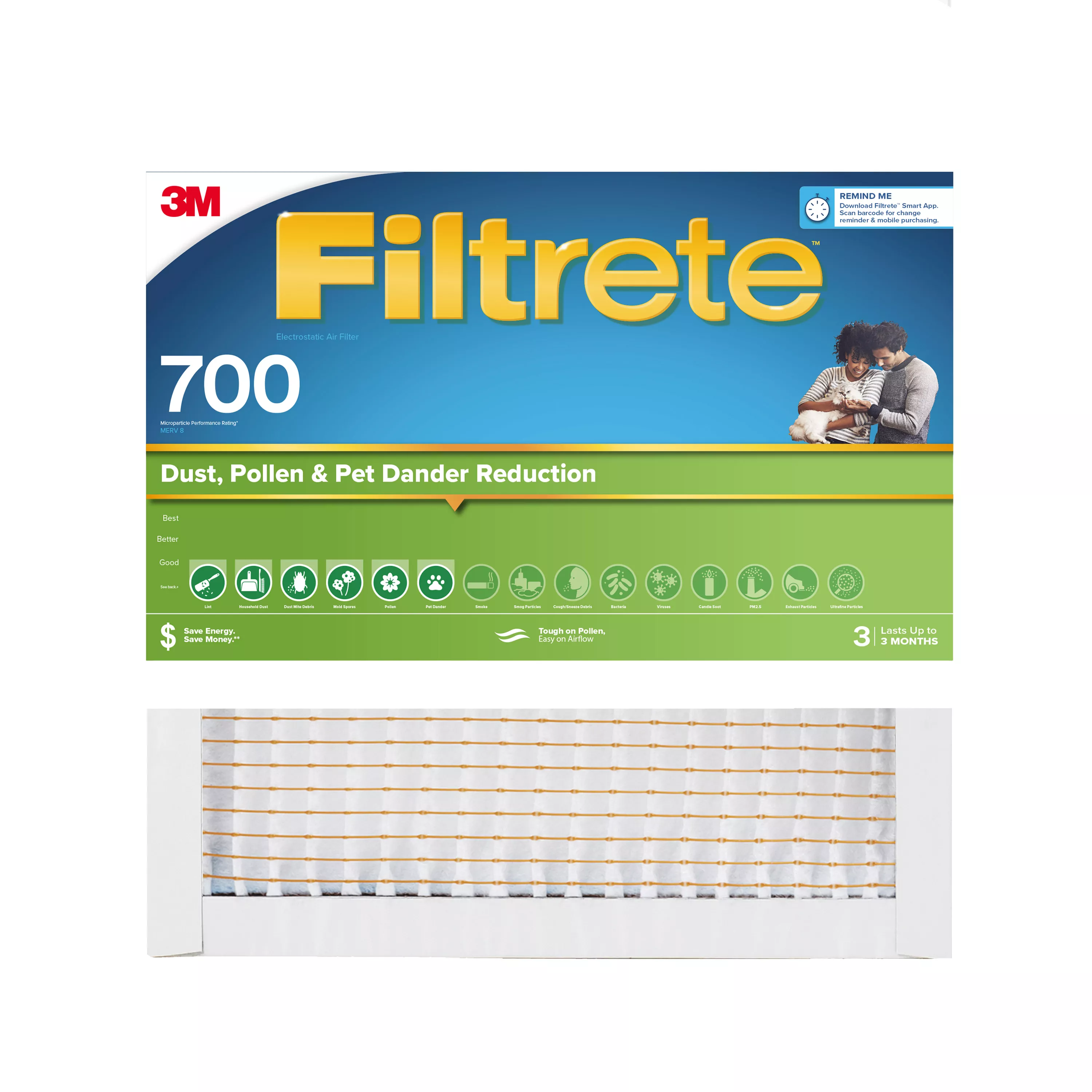 Filtrete™ Electrostatic Air Filter 700 MPR 710-4PK-1E, 12 in x 12 in x 1 in (30.4 cm x 30.4 cm x 2.5 cm)