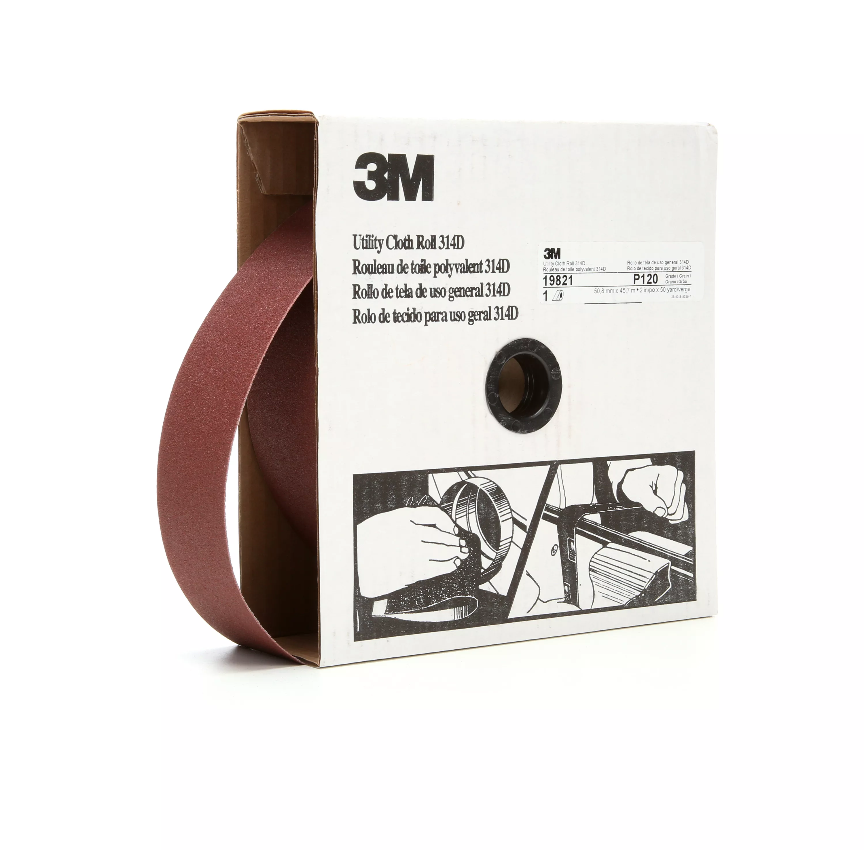 3M™ Utility Cloth Roll 314D, P120 J-weight, 2 in x 50 yd, 5 ea/Case