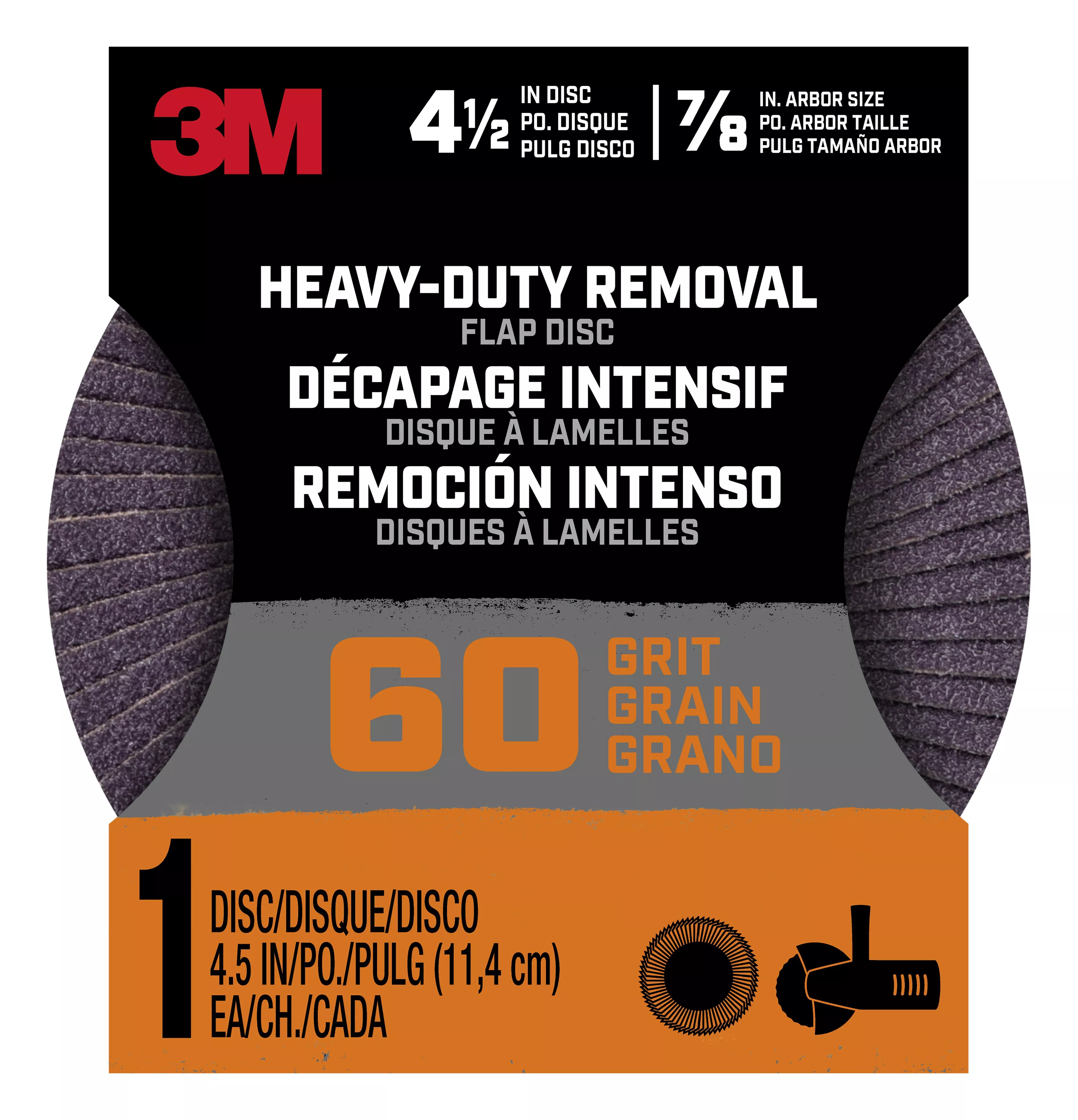 3M™ FLPDisc4.5In60 Heavy Duty Removal 4.5 Inch Flap Disc, 60 Grit, 1/Pk,
12/Case
