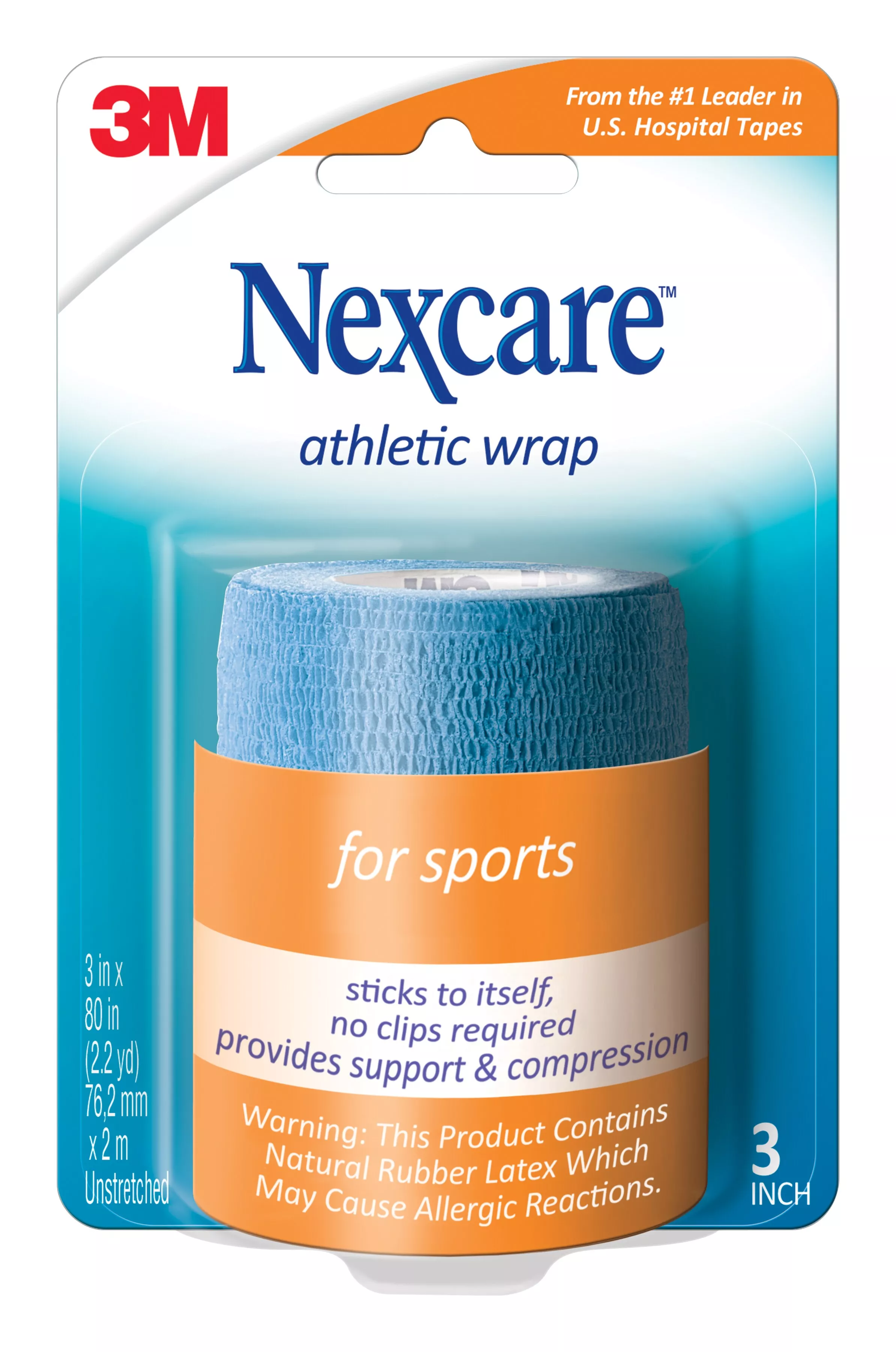 Nexcare™ No Hurt Wrap NHB-3, 3 in x 2.2 yd (76.2 mm x 2 m) unstretched, Blue