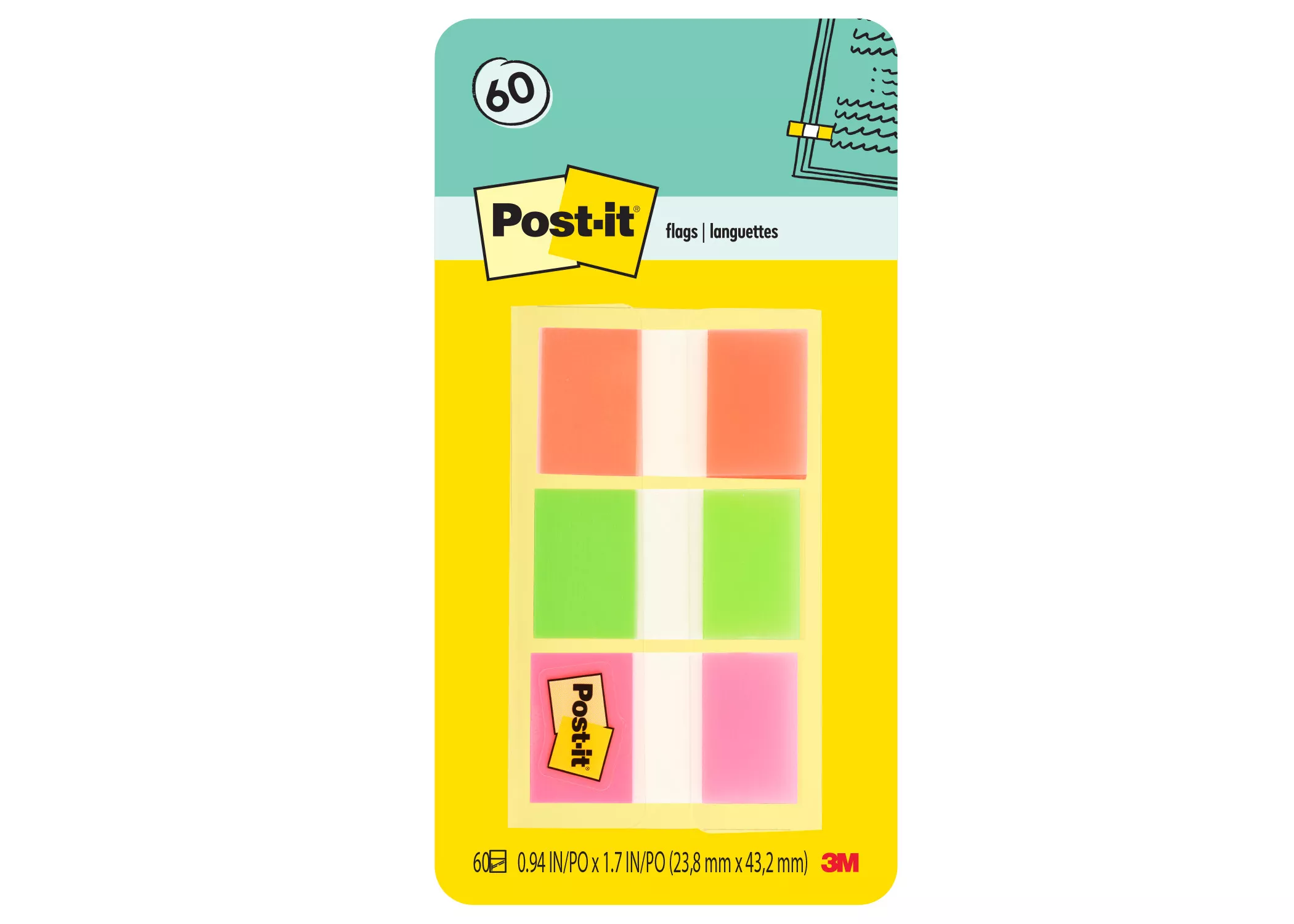 Post-it® Flags 680-OLP, .94 in. x 1.7 in. (23,8 mm x 43,2 mm), 60
Flags/On-the-Go Dispenser, 1 Dispenser/Pack