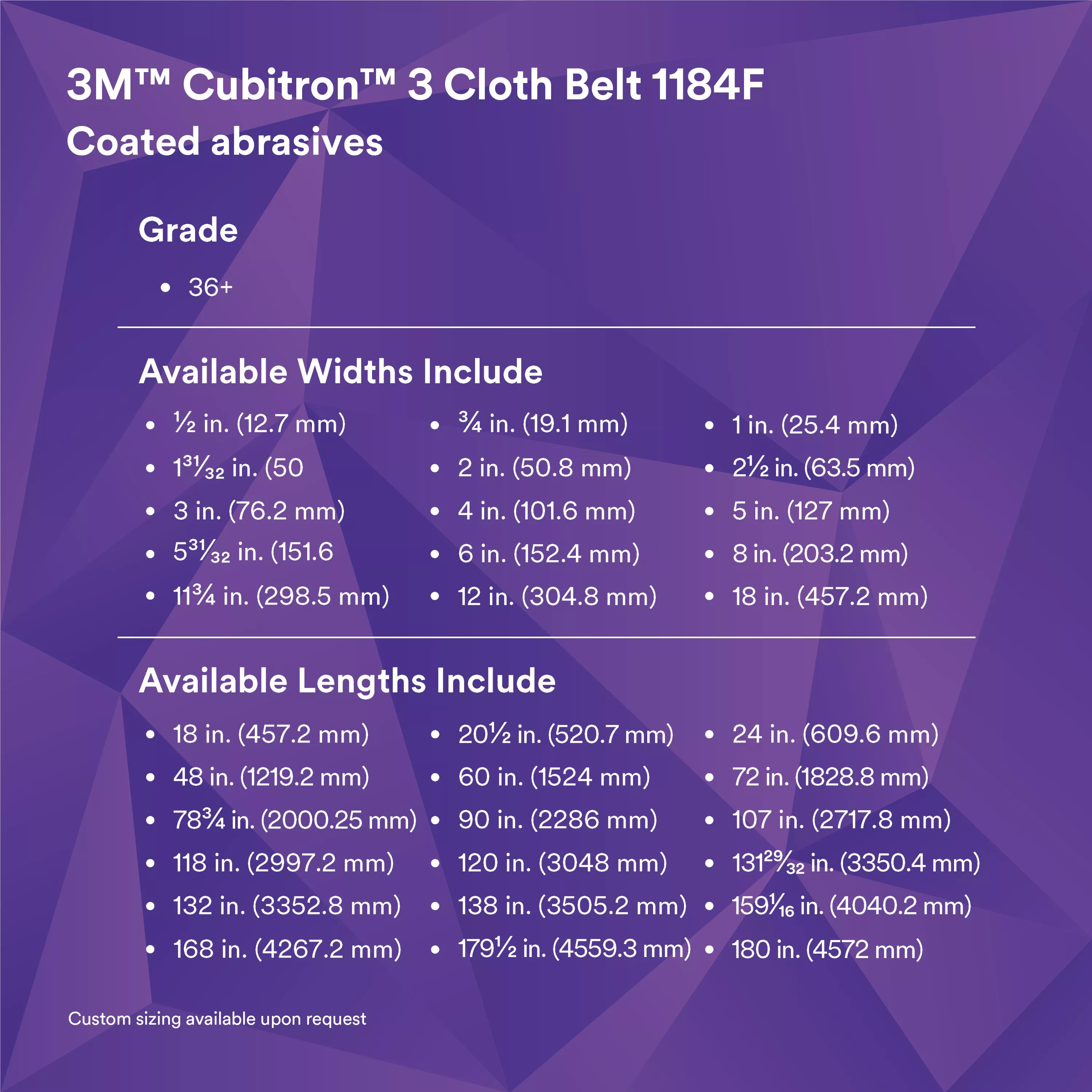 SKU 7100317500 | 3M™ Cubitron™ 3 Cloth Belt 1184F