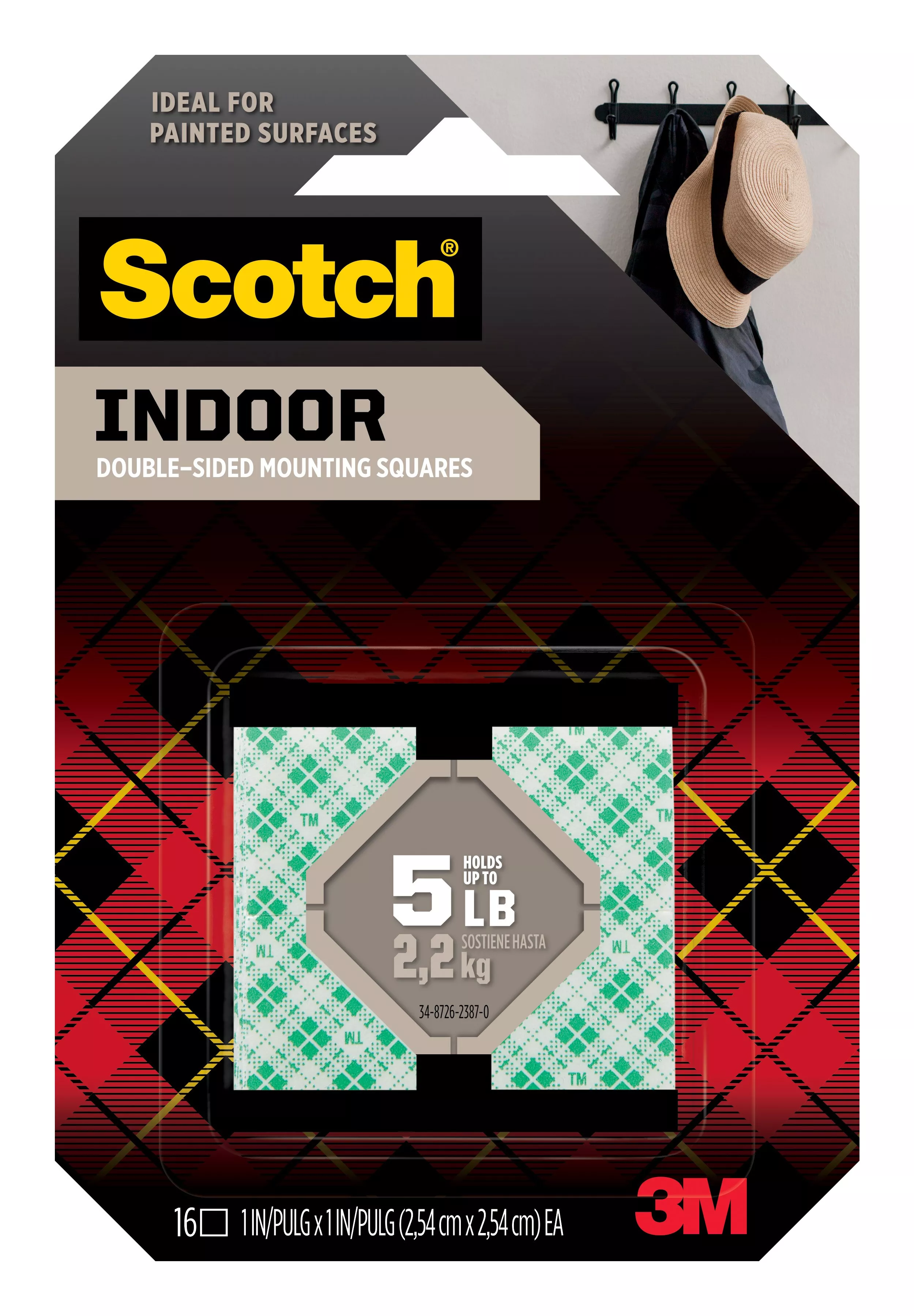 Scotch® Indoor Double-Sided Mounting Squares 111S-SQ-16, 1 in x 1 in (2.54 cm x 2.54 cm), 16/pk