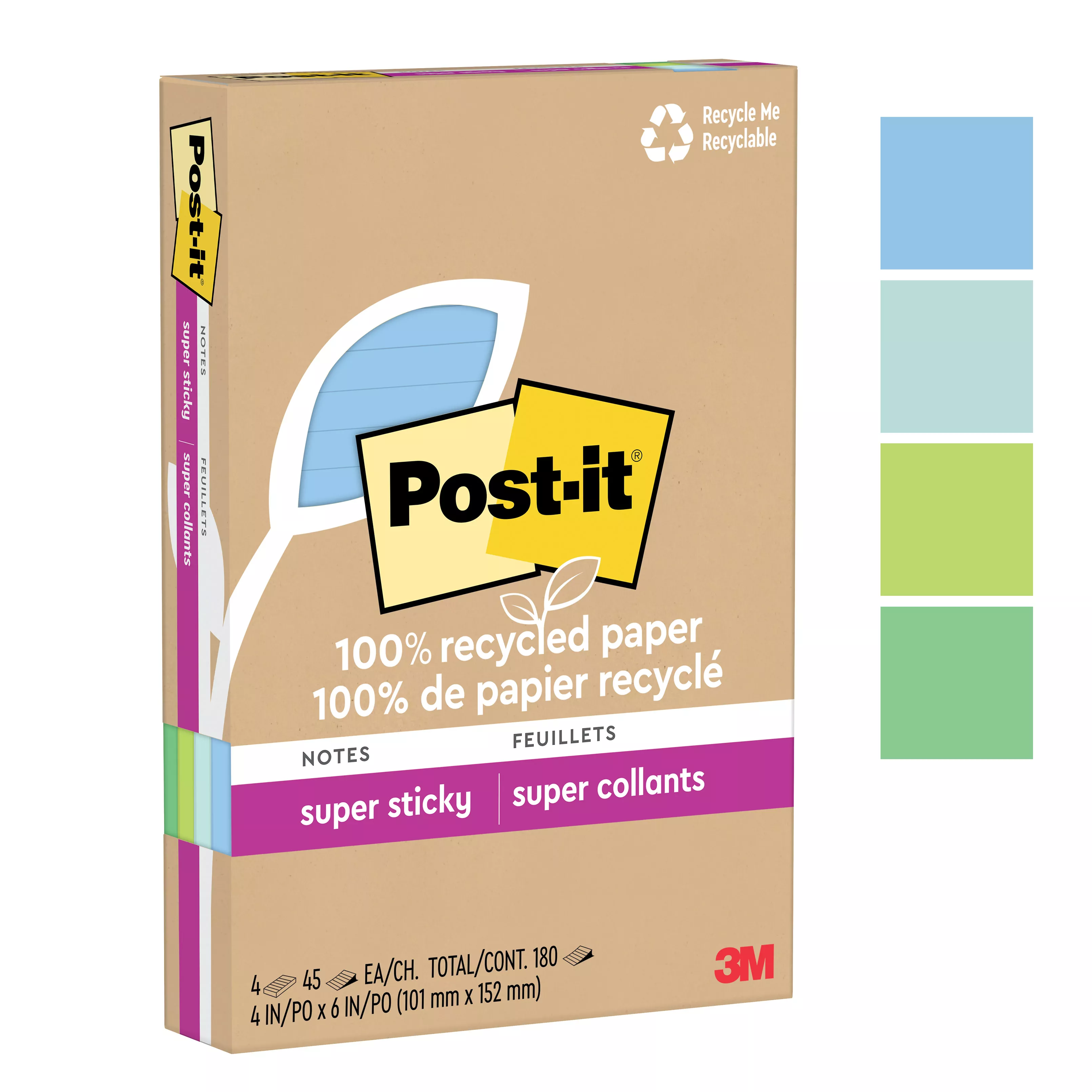 SKU 7100290304 | Post-it® Super Sticky Recycled Notes 4621R-4SST