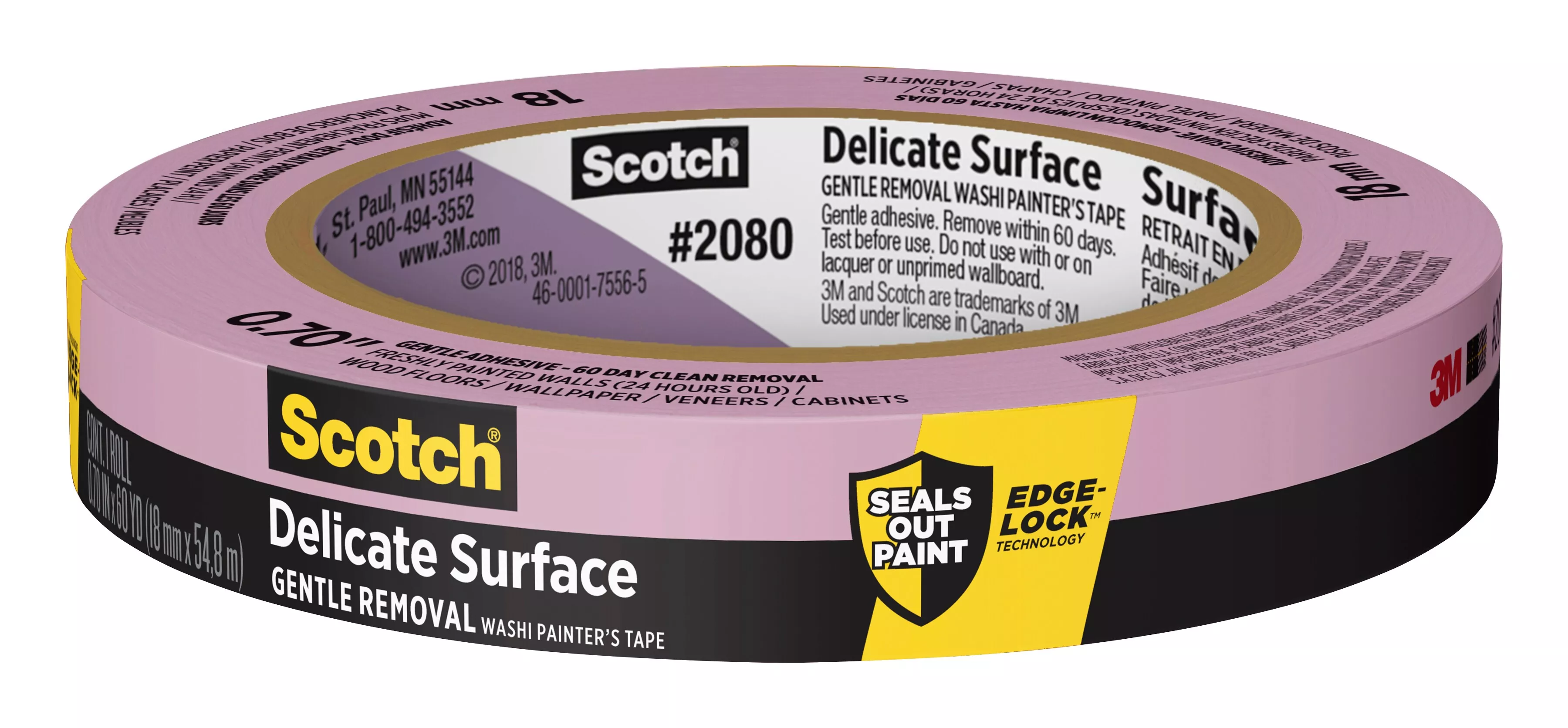 Scotch® Delicate Surface Painter's Tape 2080-18EC, 0.70 in x 60 yd (18mm
x 54,8m)