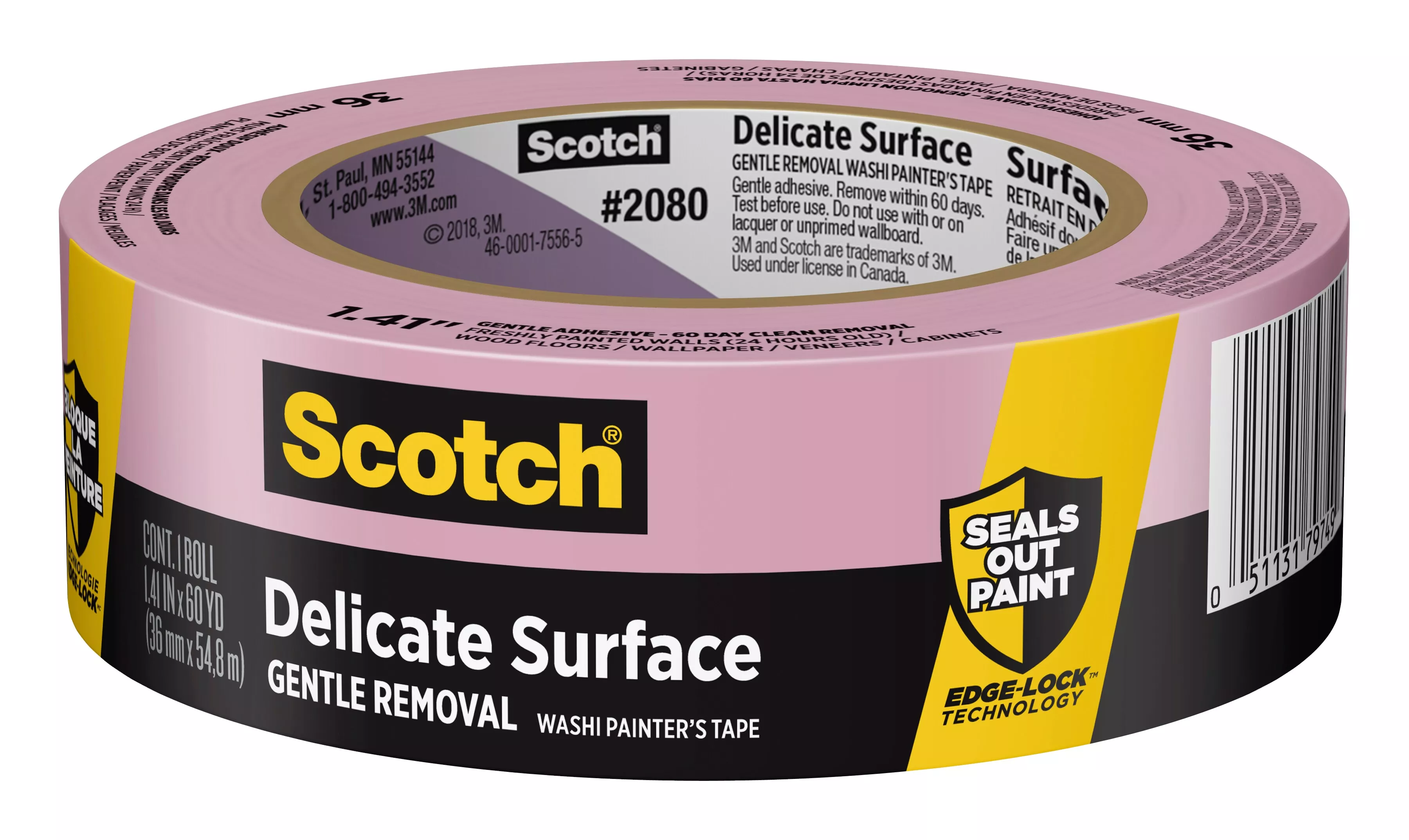 Scotch® Delicate Surface Painter's Tape 2080-36EC, 1.41 in x 60 yd (36mm
x 54,8m)