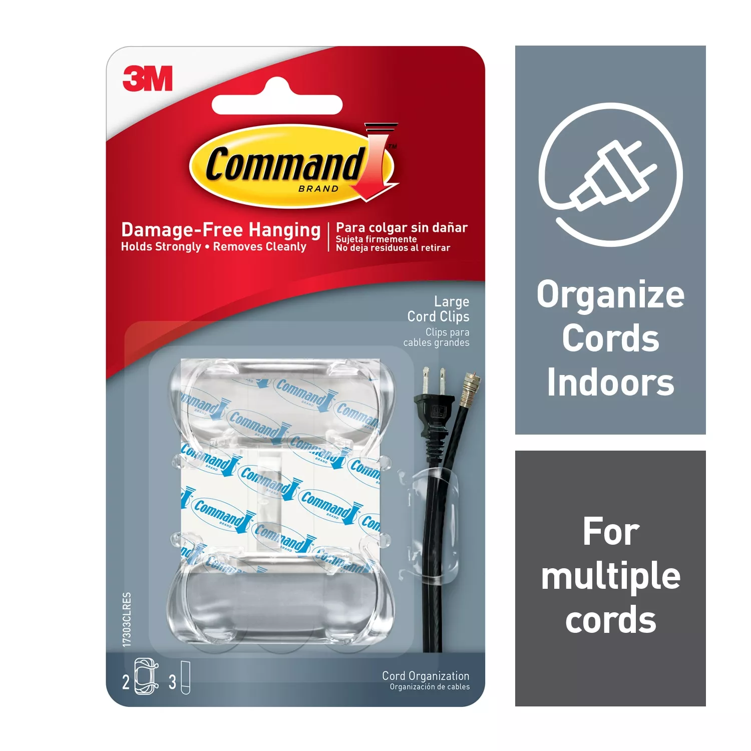Command™ Clear Large Cord Clips, 17303CLRES, 2 Clips, 3 Strips