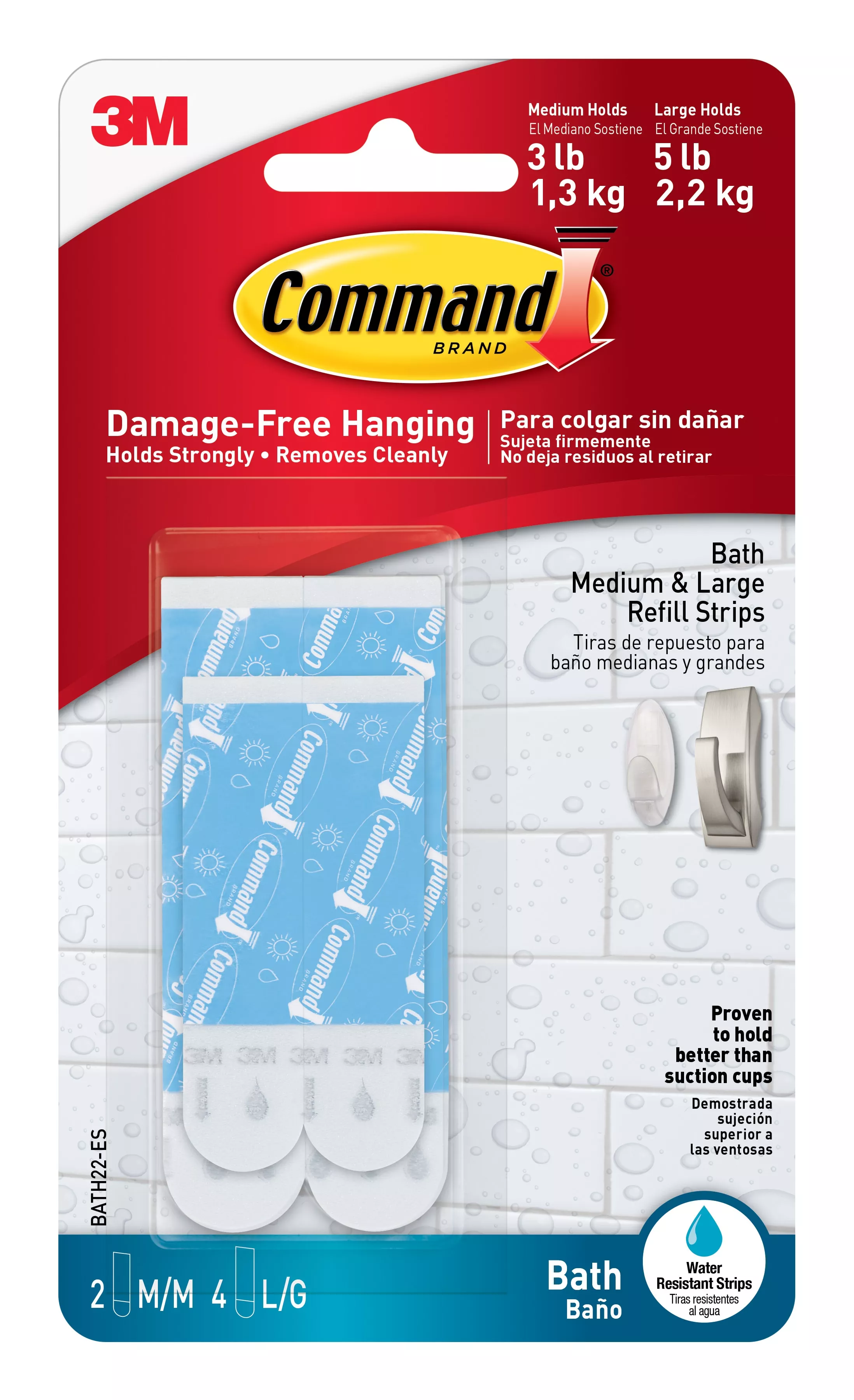 Command™ Water-Resistant Refill Strips-Assorted BATH22-ES