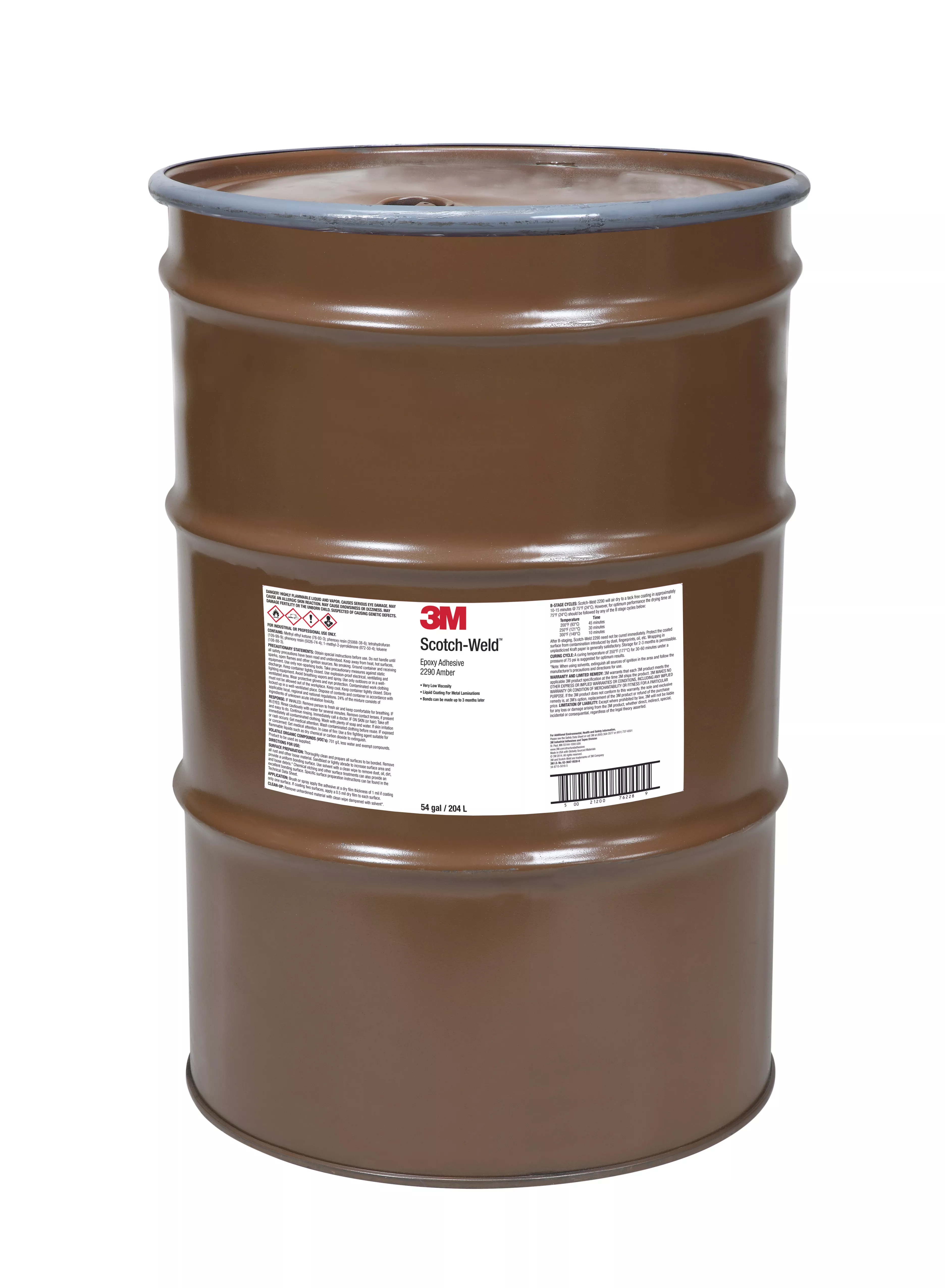 3M™ Scotch-Weld™ Epoxy Adhesive/Coating 2290, Amber, 55 Gallon (54
Gallon Net), Drum