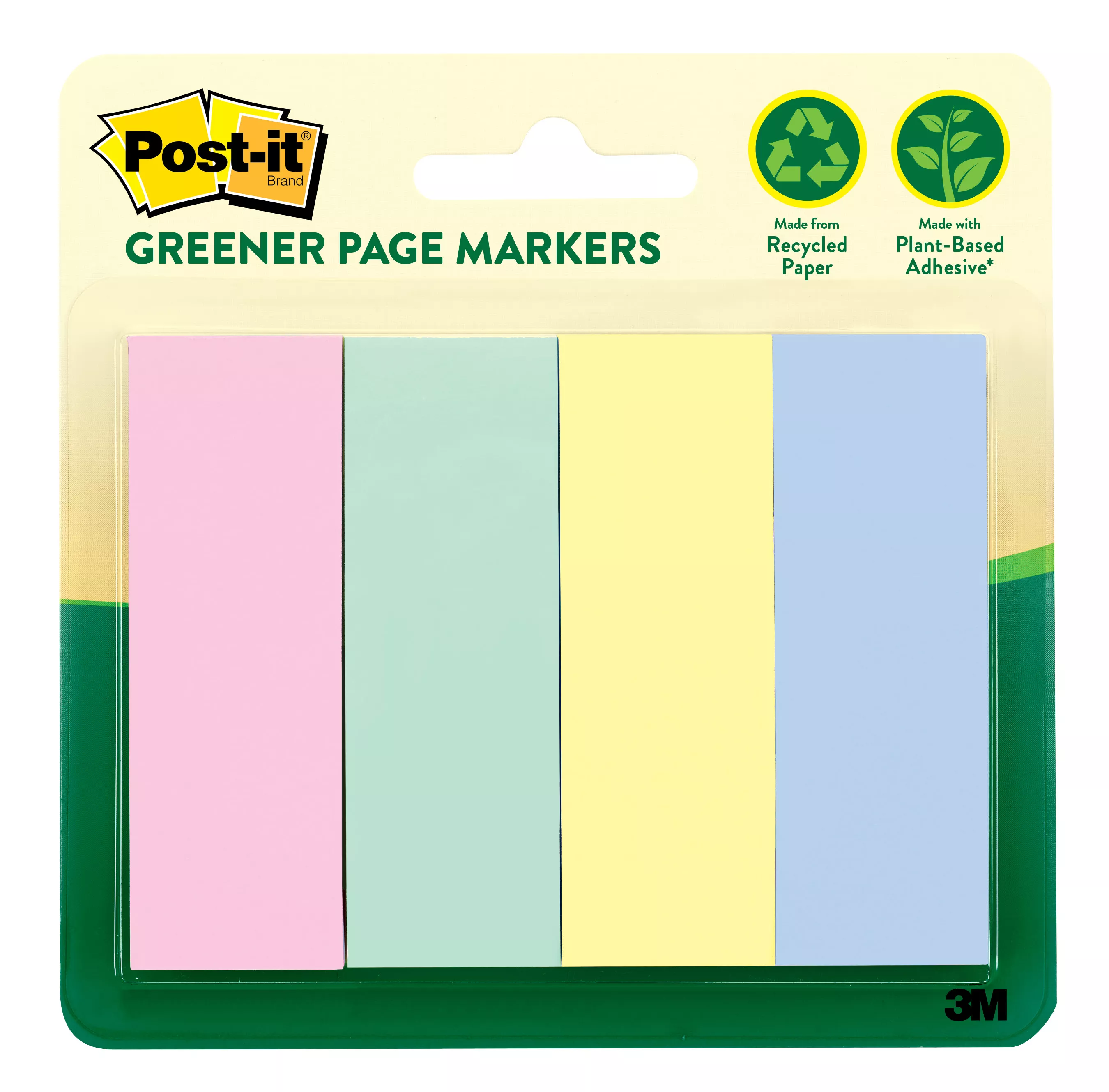 Post-it® Greener Notes 671-4RP-A, 7/8 in x 2-7/8 in (22.2 mm x 73 mm)