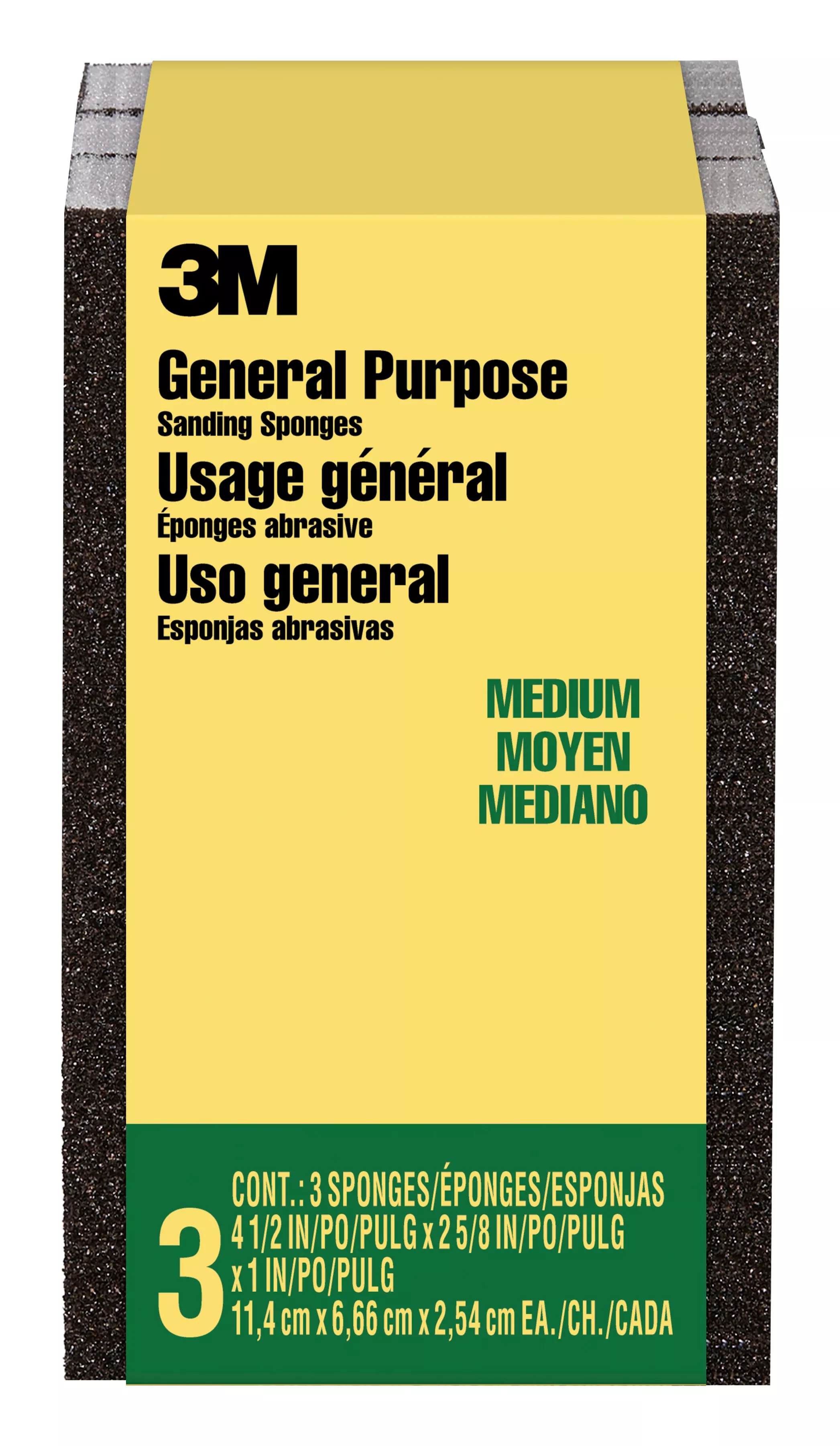 3M™ General Purpose Sanding Sponge CP002-3PK-LG, Block, 2 5/8 in x 4 1/2 in x 1 in, Medium, 3/pk, 6 pks/cs
