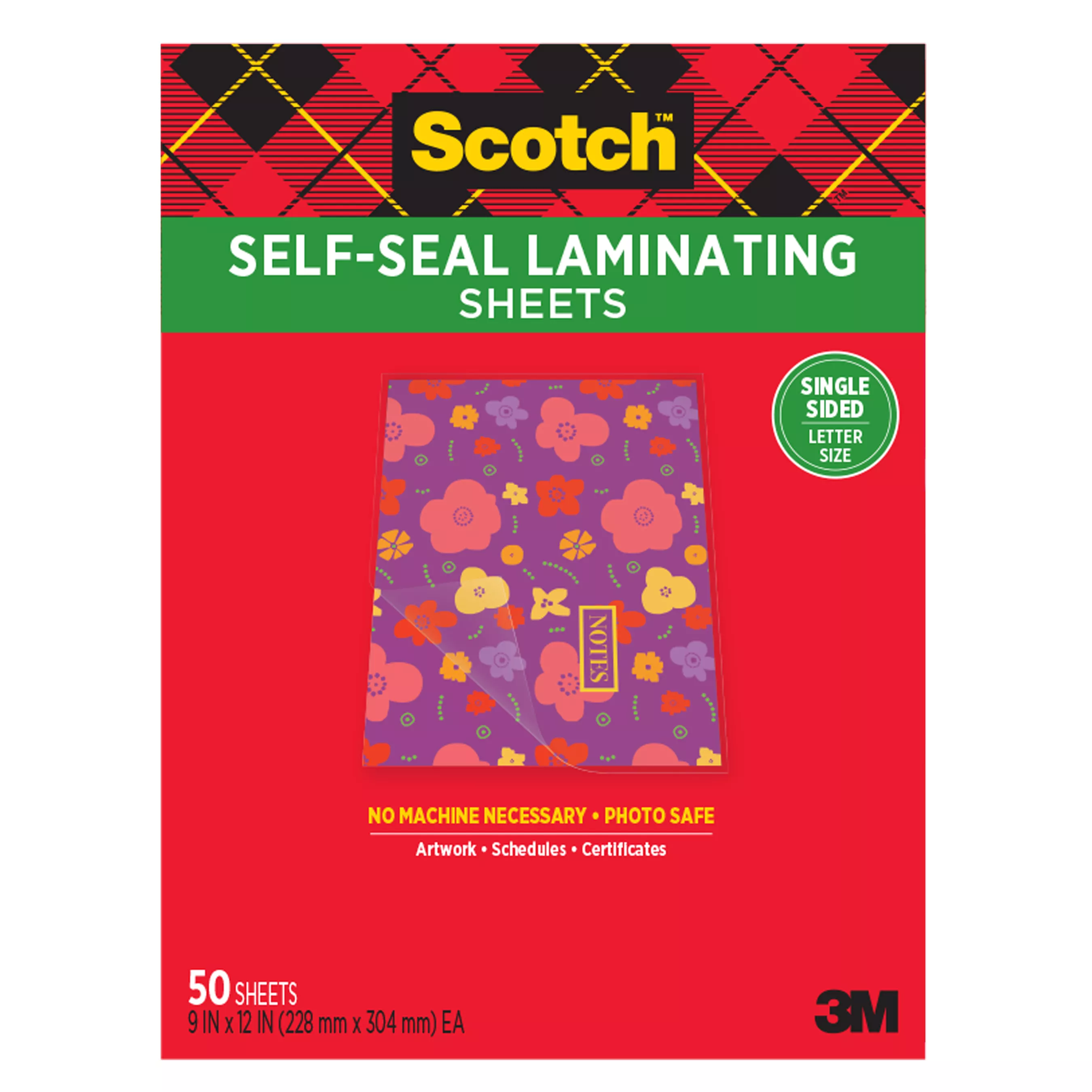 Scotch® Laminating Sheets LS854SS-50, 9 in x 12 in (228 mm x 304 mm) Letter Size Single Sided