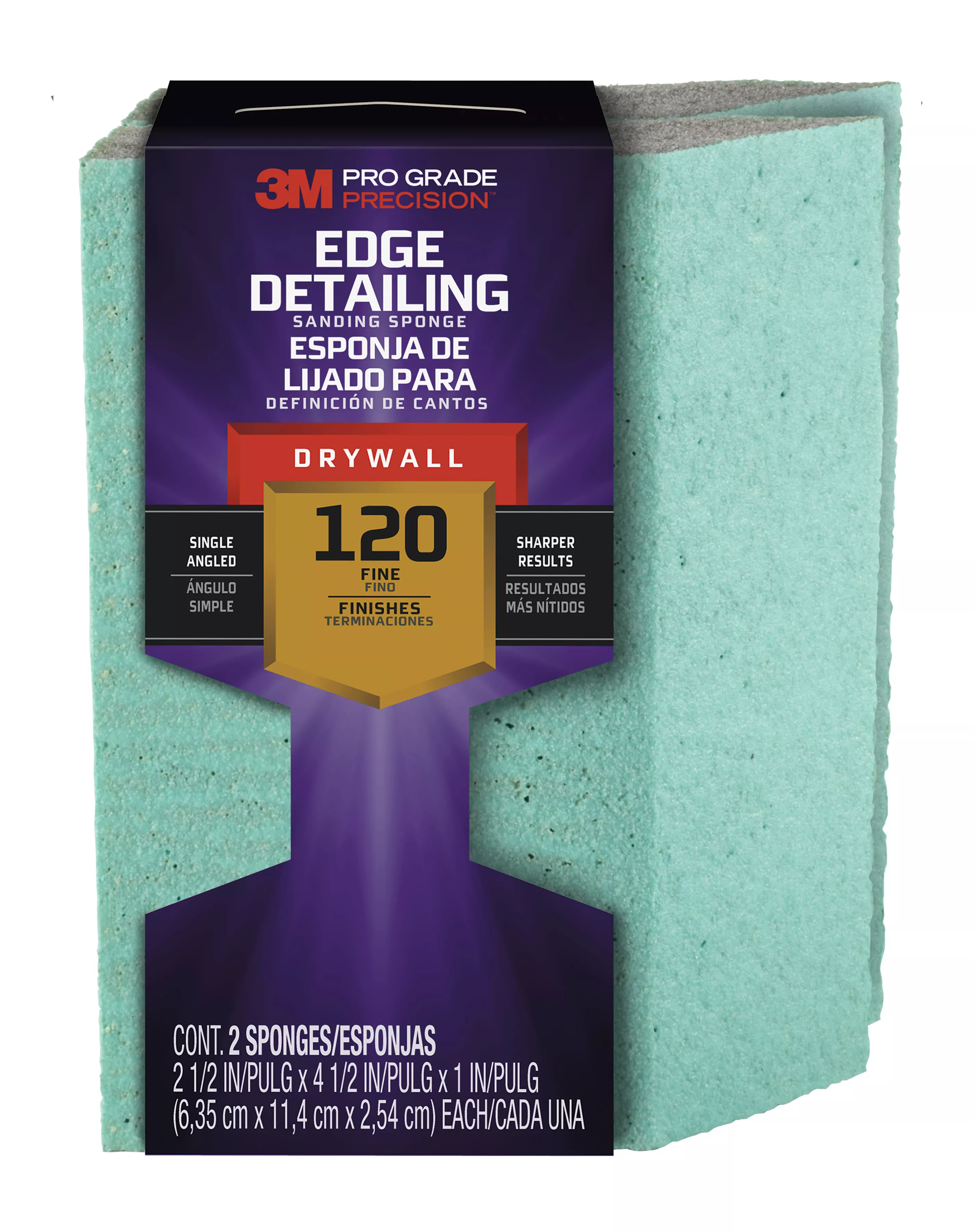 3M™ Pro Grade Precision™ Drywall Edge Detailing Angled Sanding Sponge
Fine grit, 30904FPSA, 2.5 x 4.5 x1 in, 2/each, 6/case