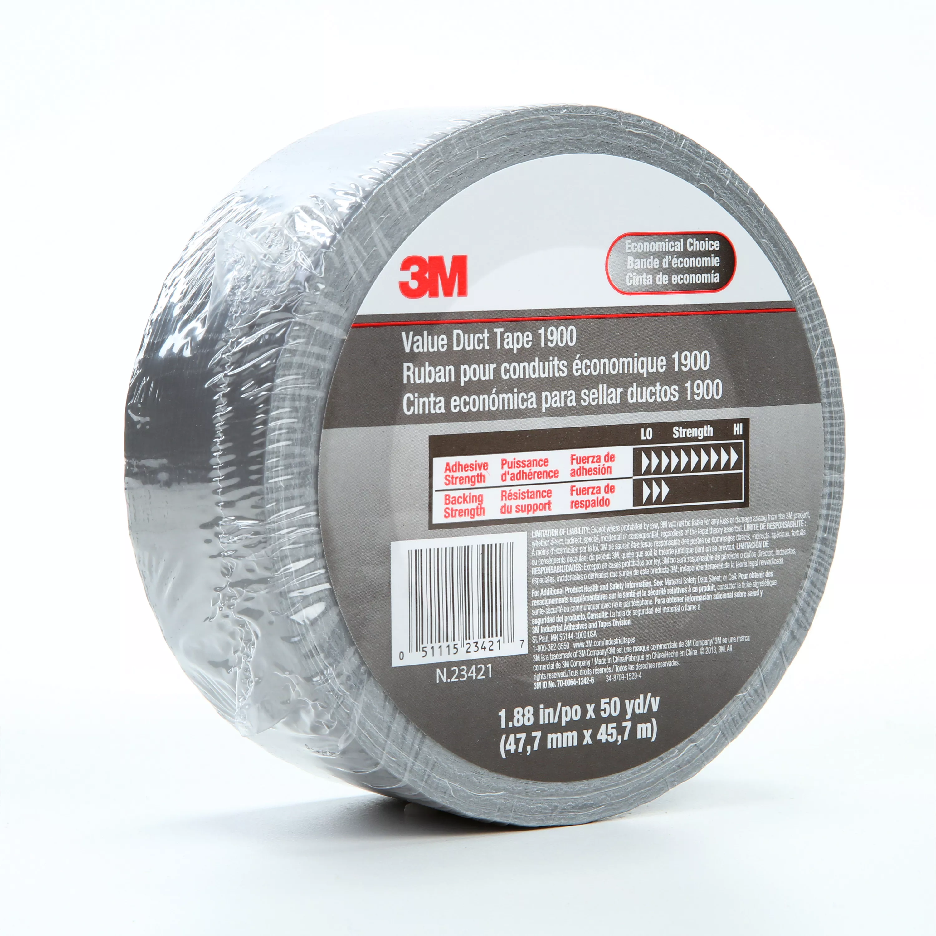 3M™ Value Duct Tape 1900, Silver, 1.88 in x 50 yd, 5.8 mil, 24
Rolls/Case,
